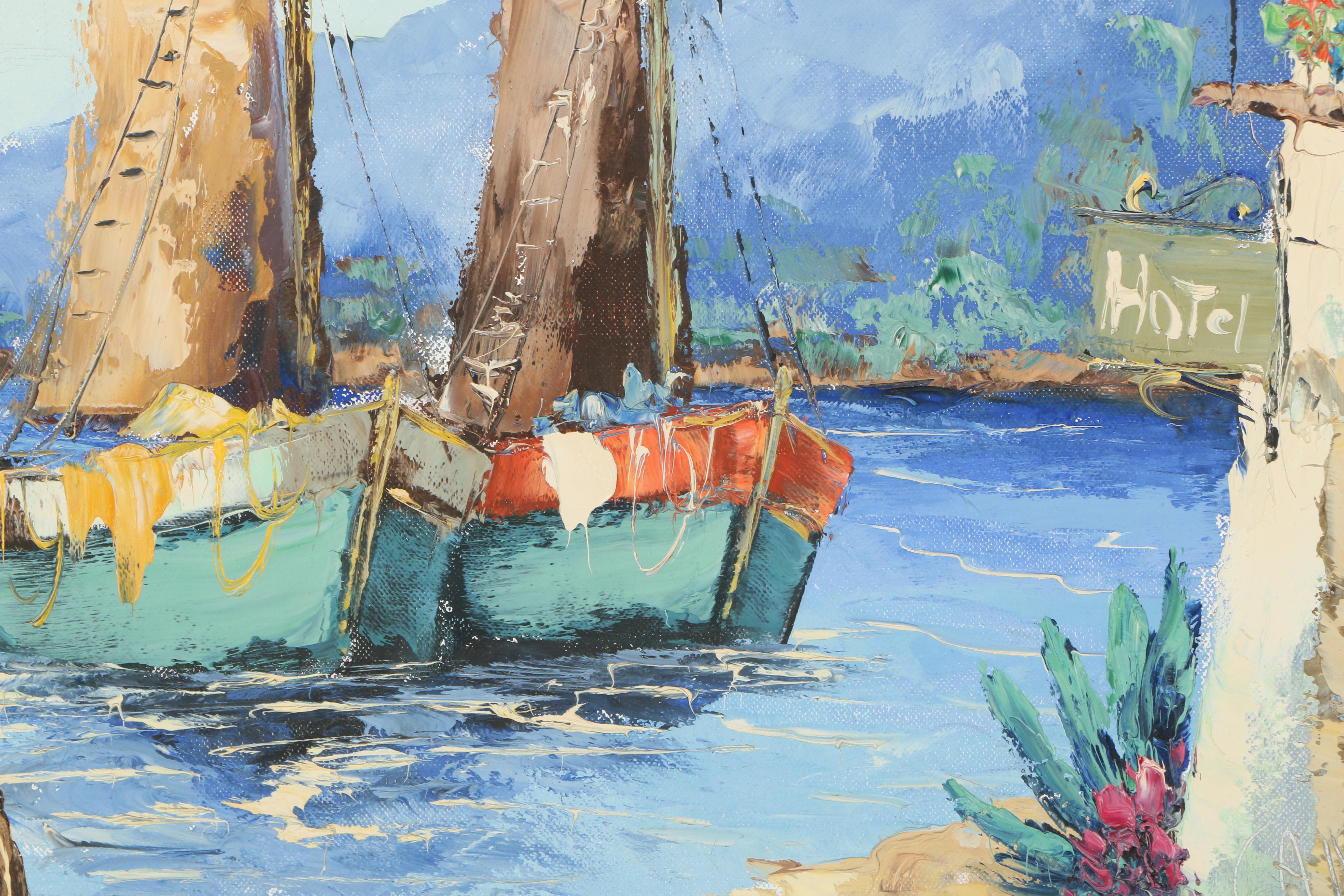 Giovanni Camprio Oil Painting on Canvas of Dock Scene