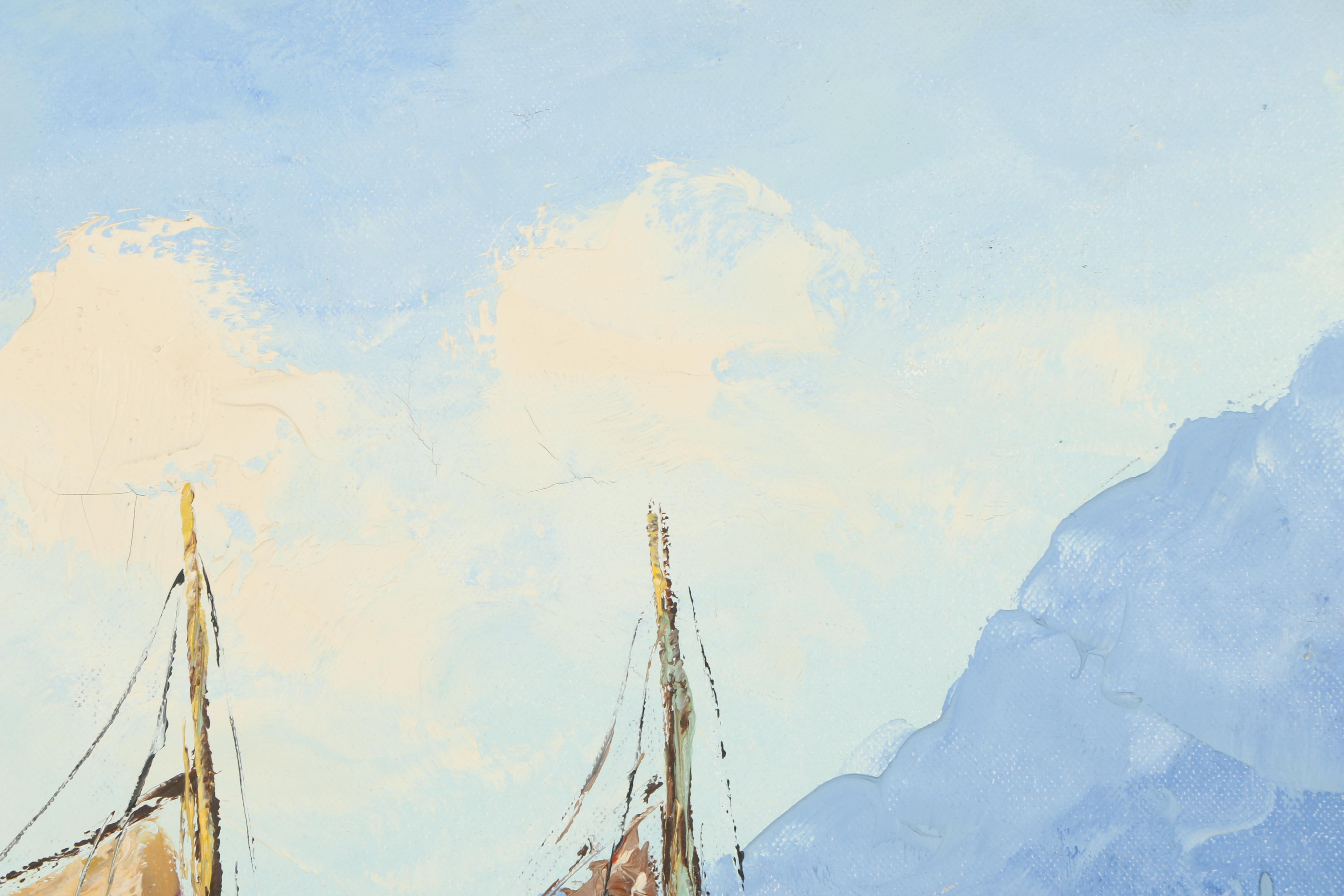 Giovanni Camprio Oil Painting on Canvas of Dock Scene