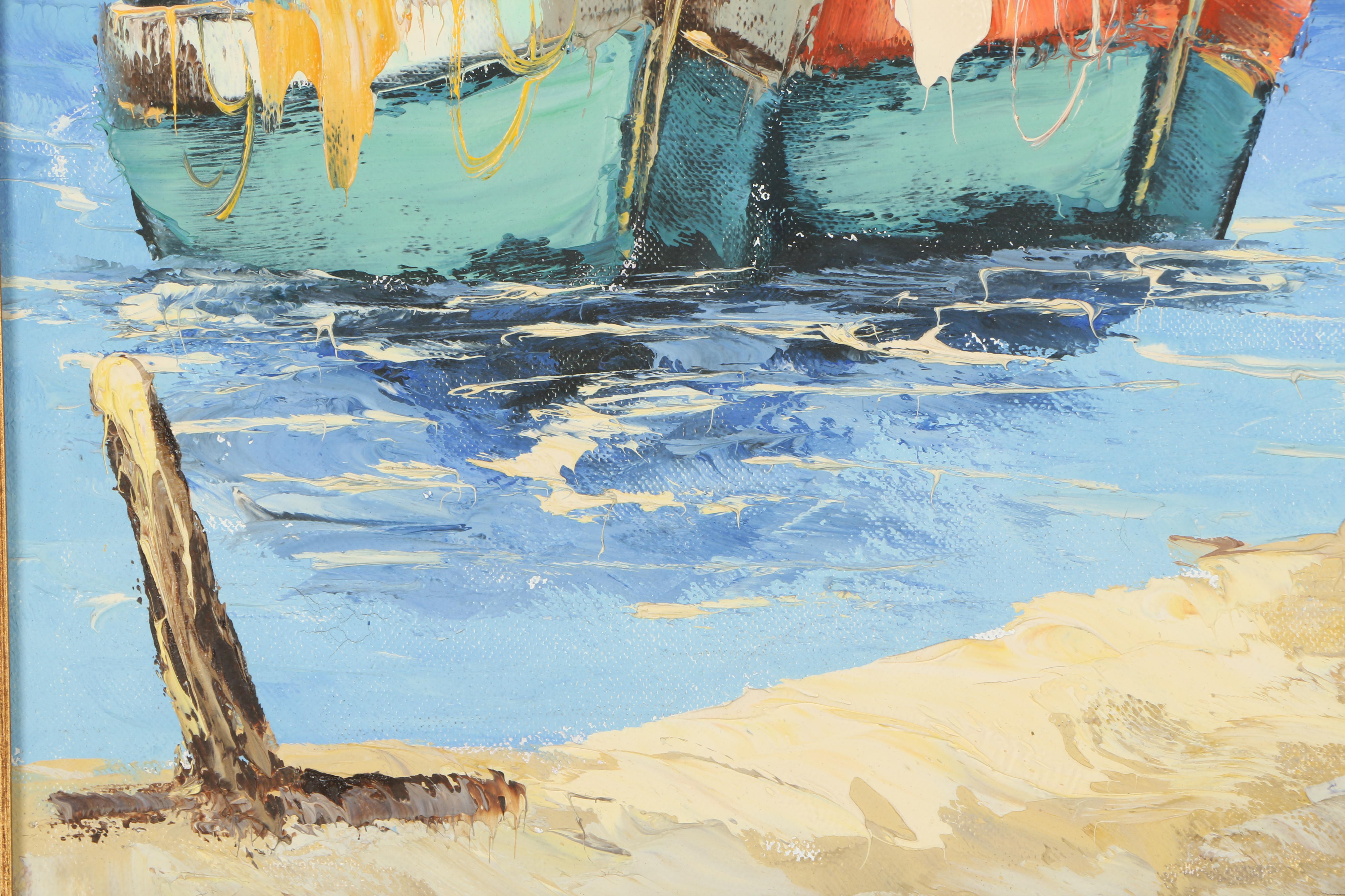 Giovanni Camprio Oil Painting on Canvas of Dock Scene