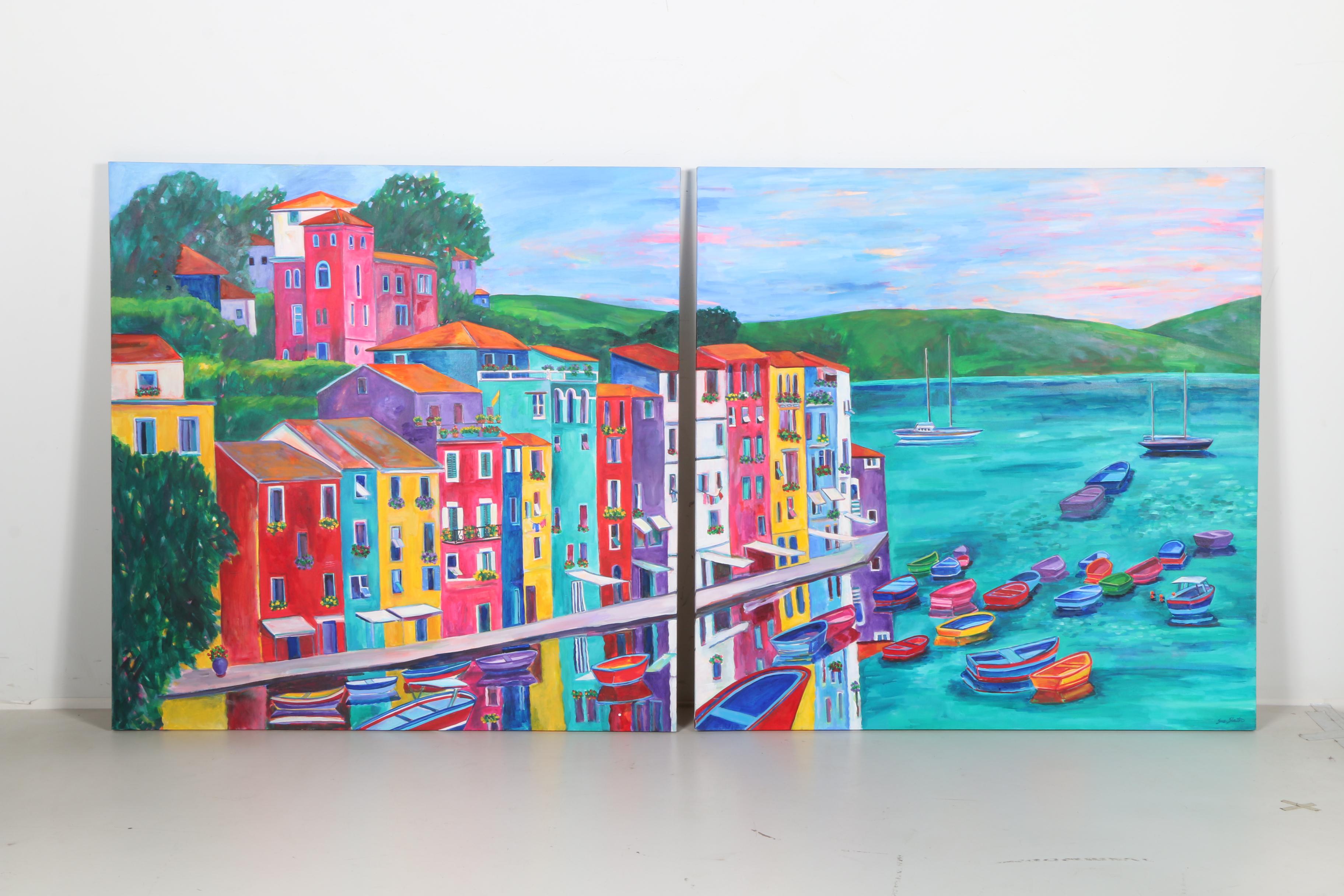 Sue Slater Acrylic Diptych on Canvas "Portofino View"