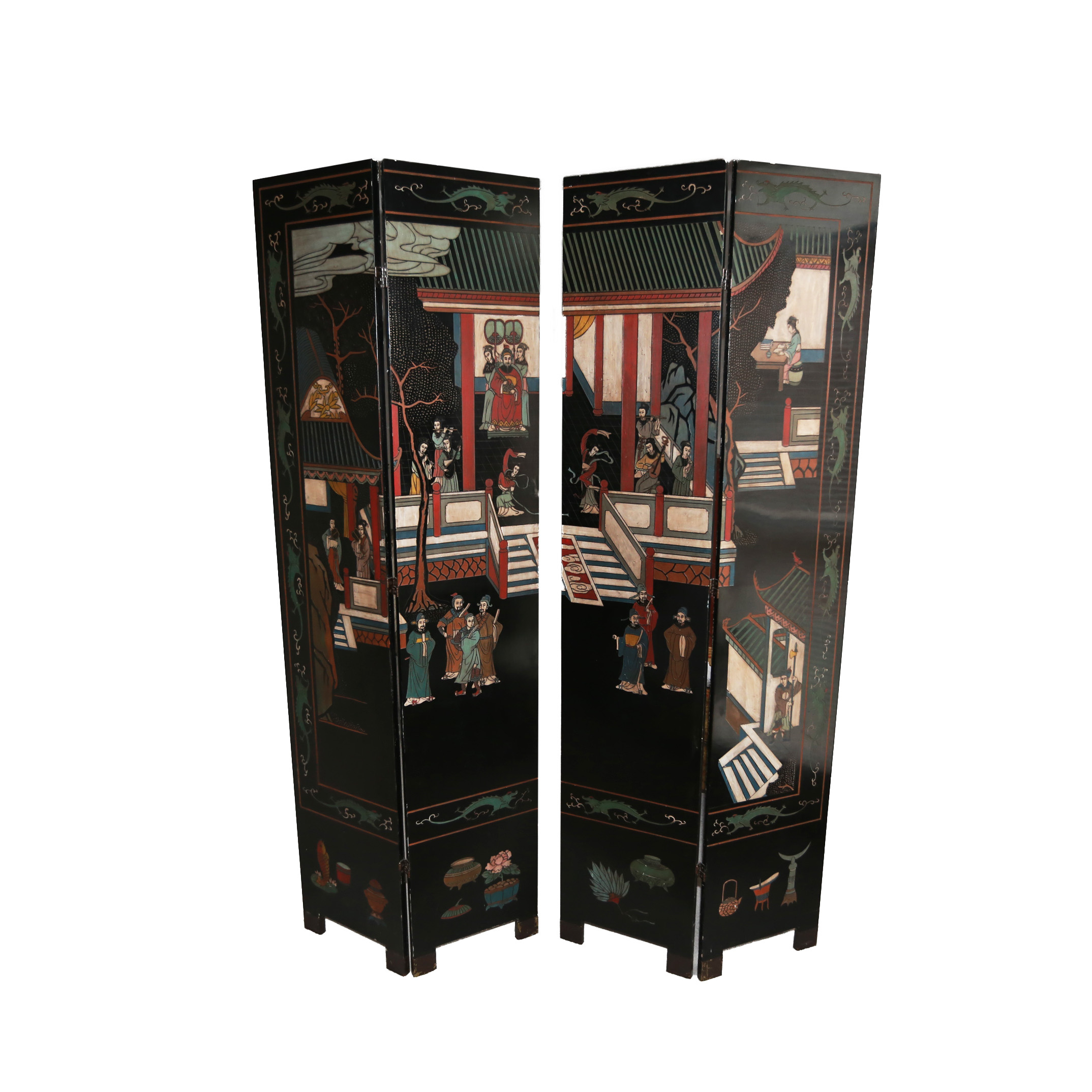 Chinese Coromandel Lacquer Wooden Screens