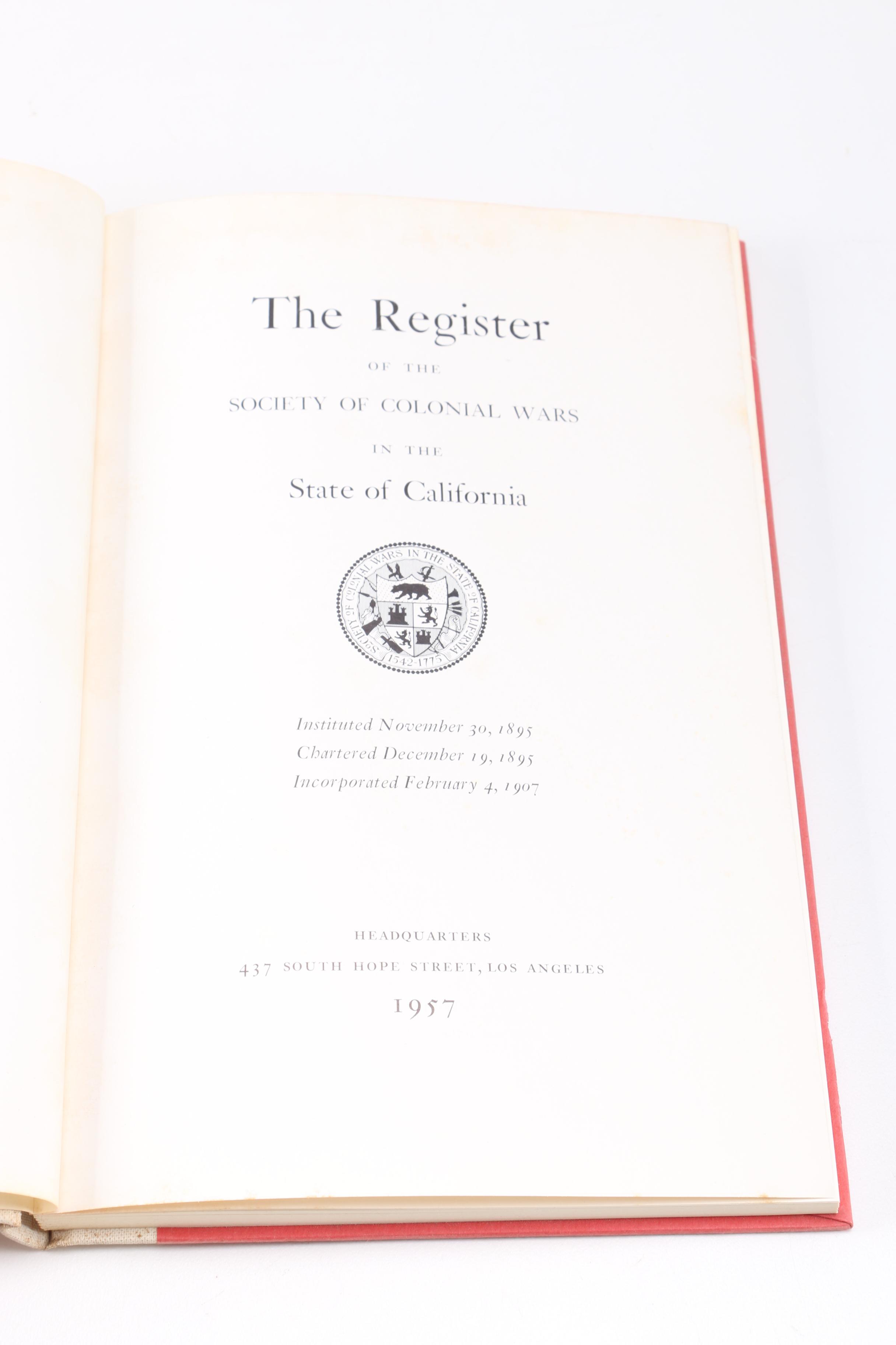 1957 "Register of the Society of Colonial Wars in the State of California"