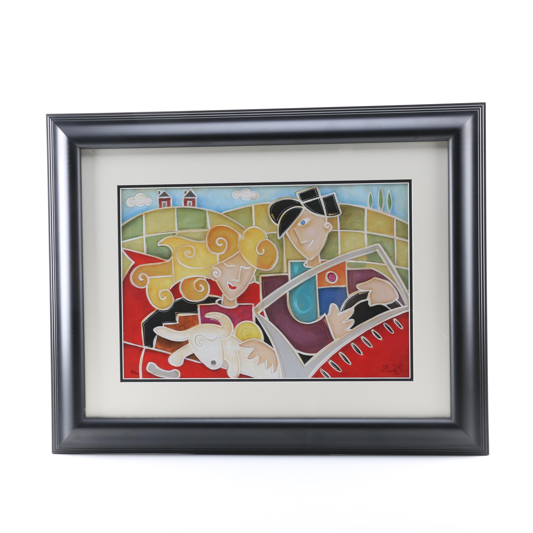 Eric Waugh Limited Edition Offset Lithograph of Abstract Driving Scene