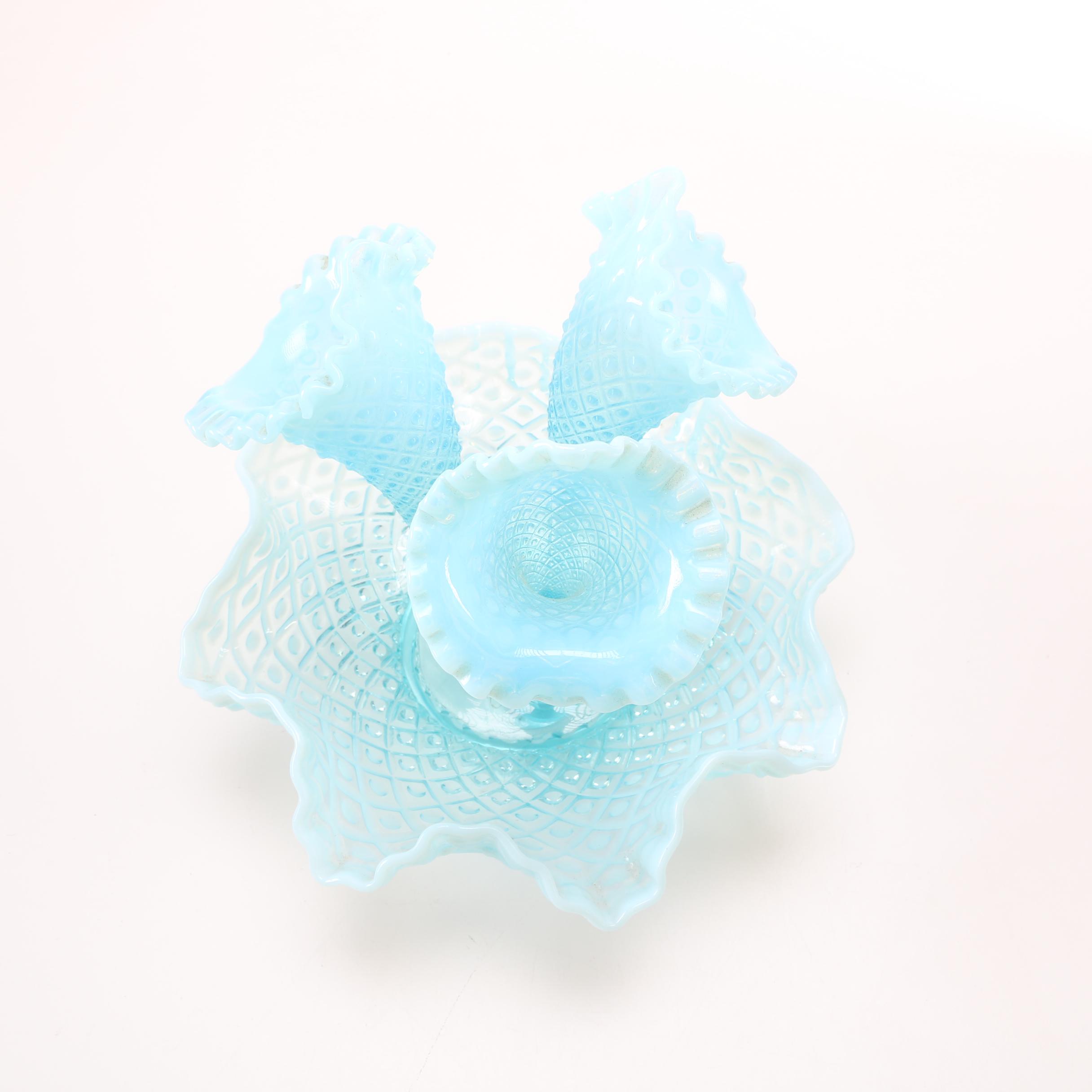 Fenton Light Blue Glass Epergne Circa 1960s