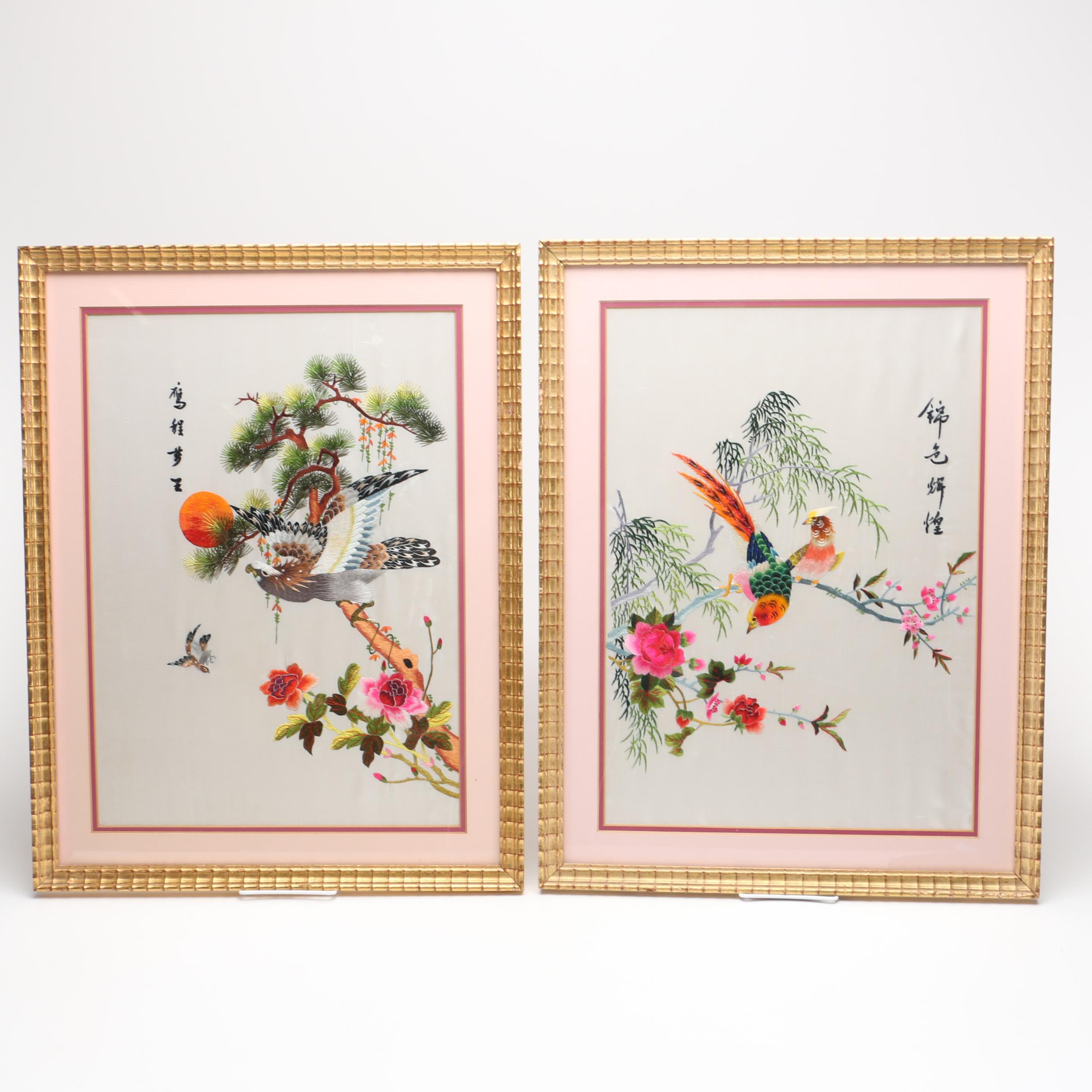 Chinese Embroidery on Silk of Birds