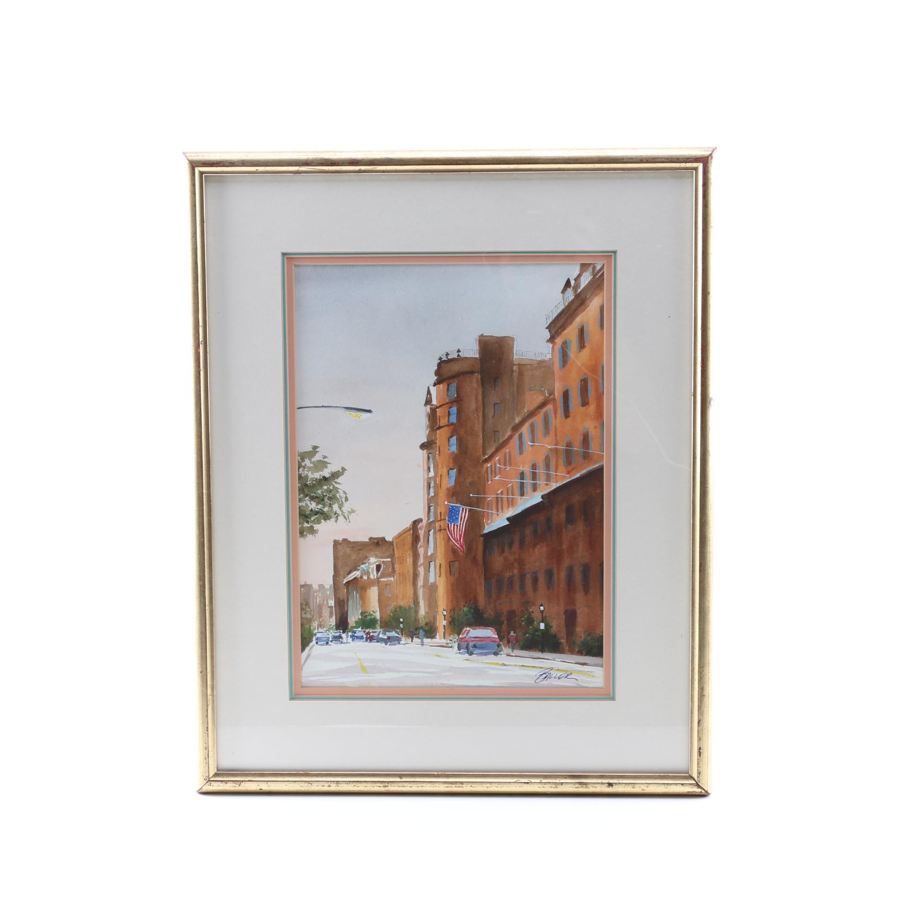 Watercolor Painting on Paper of City Scene