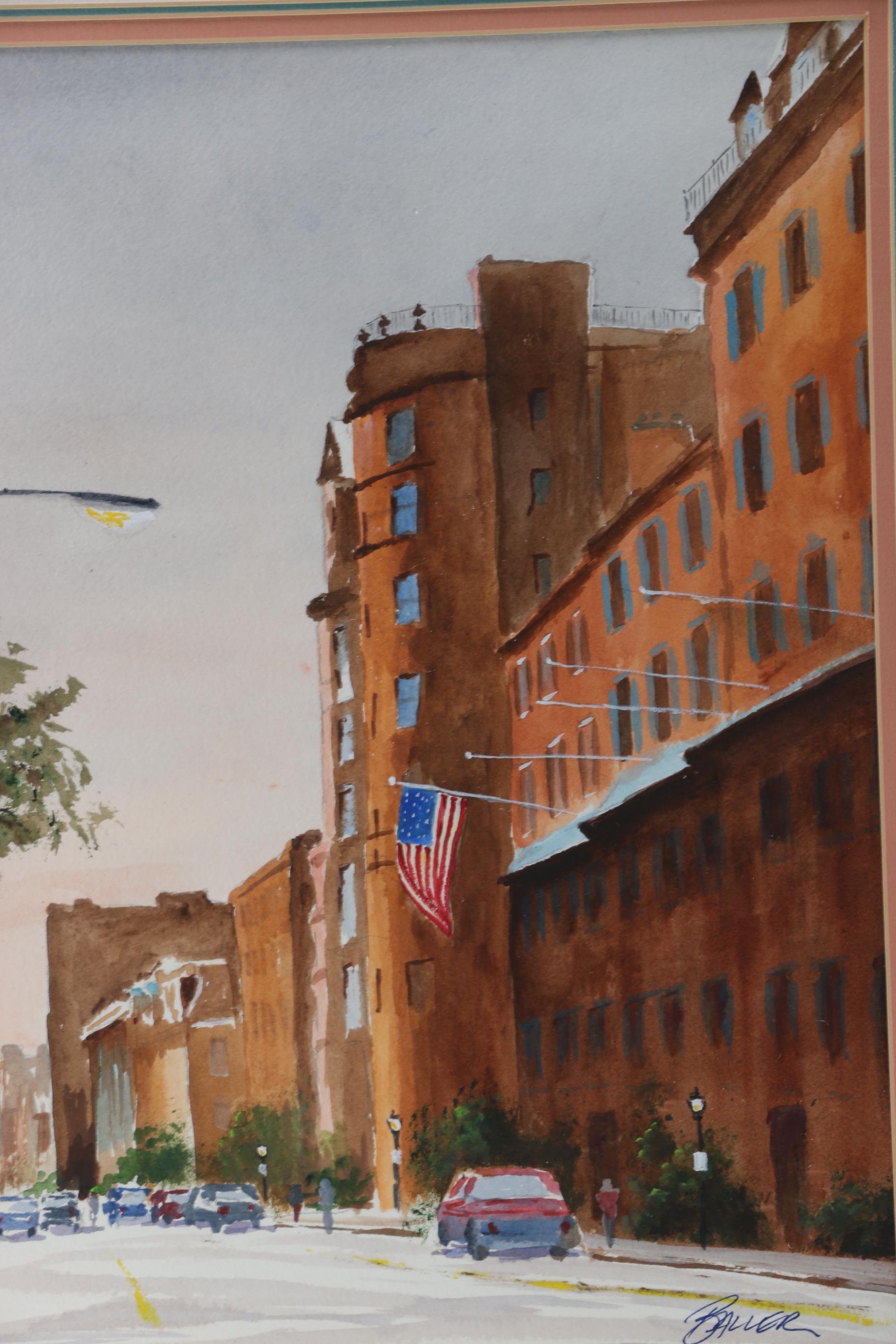 Watercolor Painting on Paper of City Scene