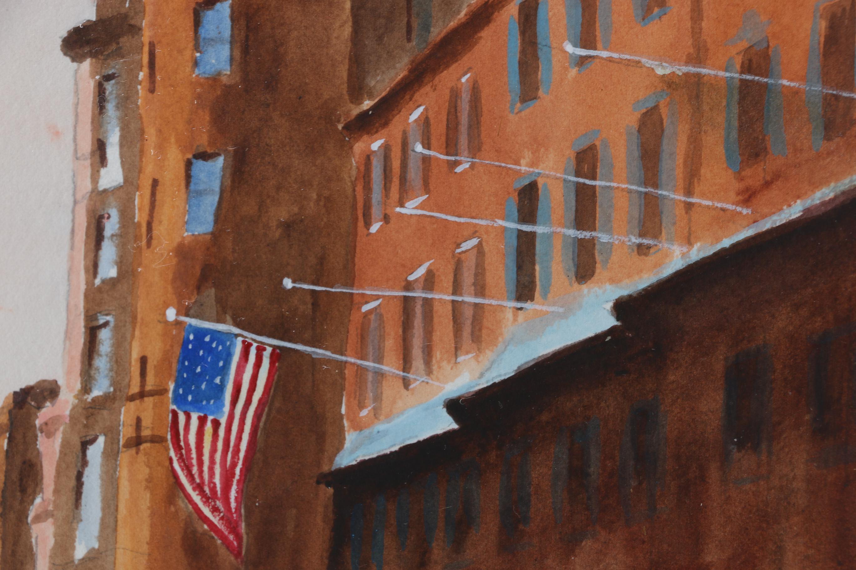 Watercolor Painting on Paper of City Scene