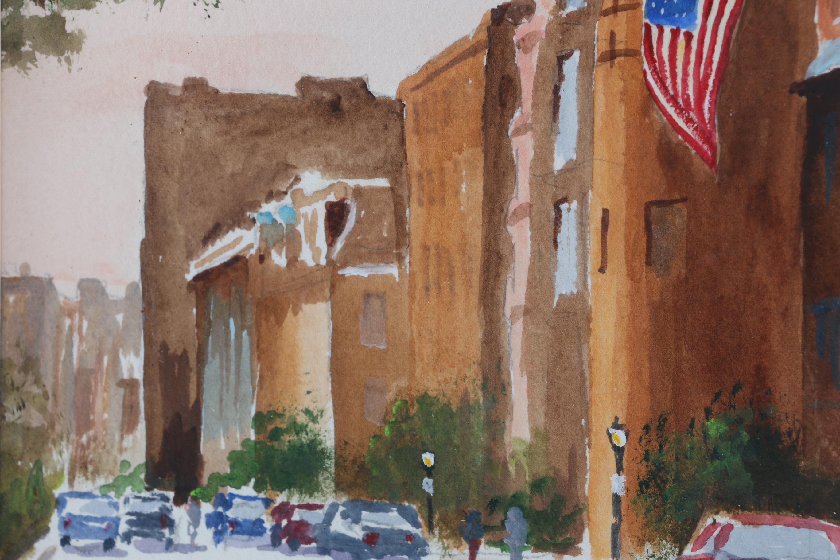 Watercolor Painting on Paper of City Scene