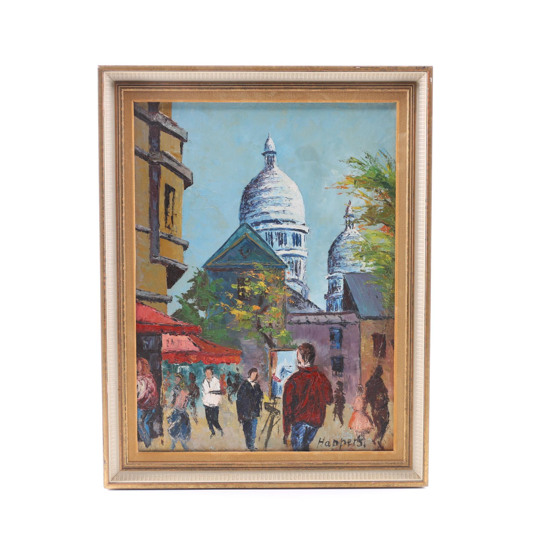 Happers Oil on Canvas Painting of Street Scene