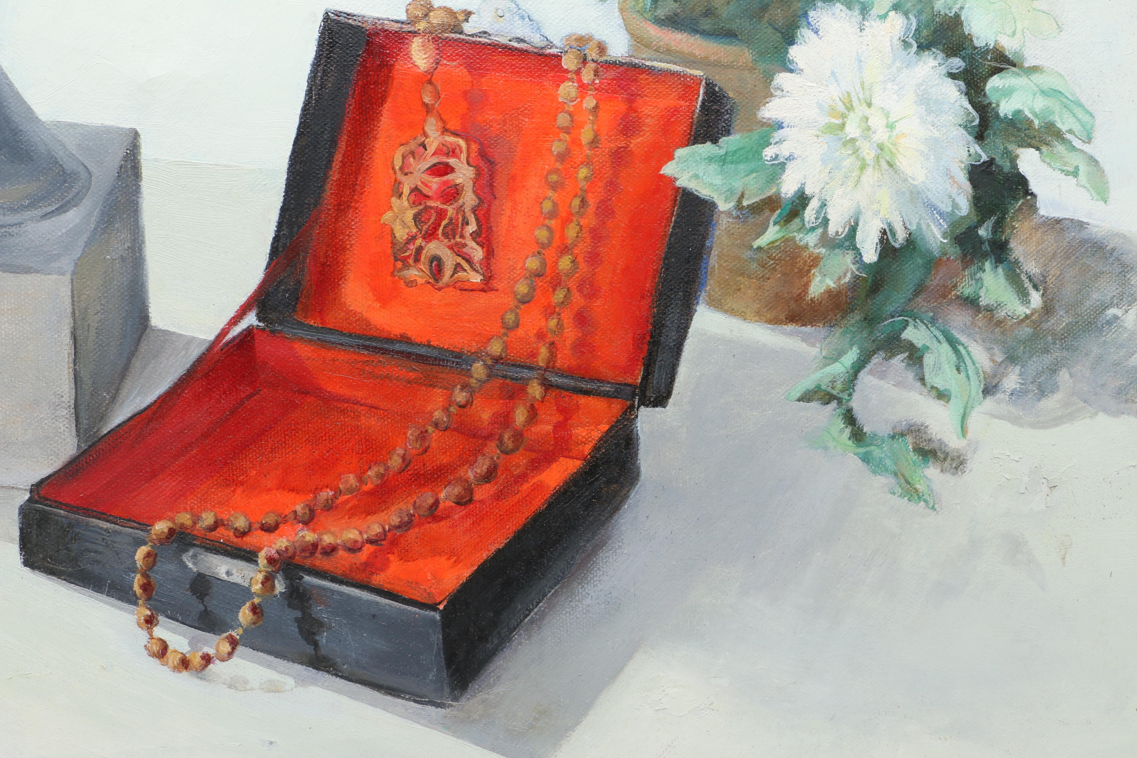 Oil Still Life on Stretched Canvas With Statue of Tara