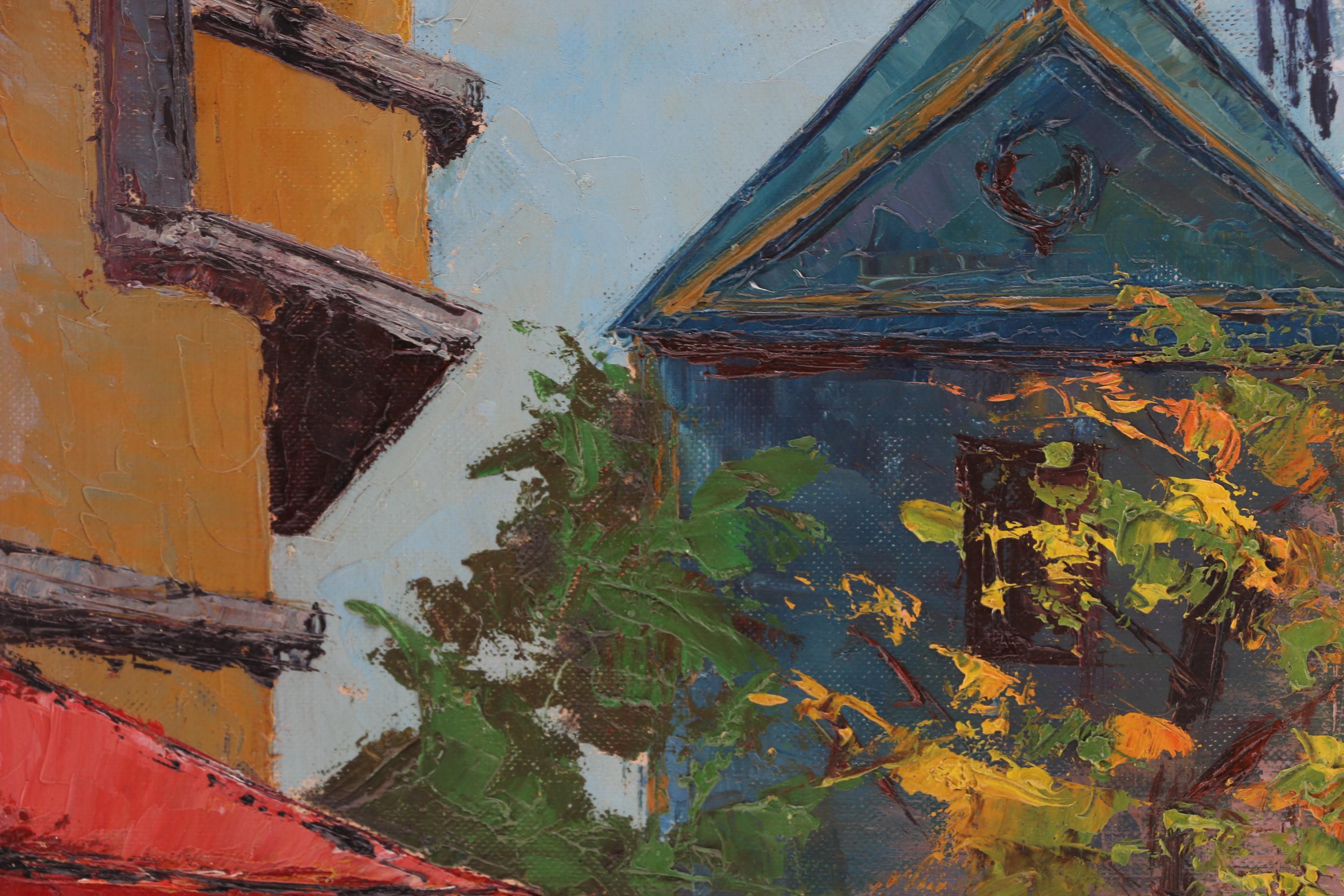 Happers Oil on Canvas Painting of Street Scene