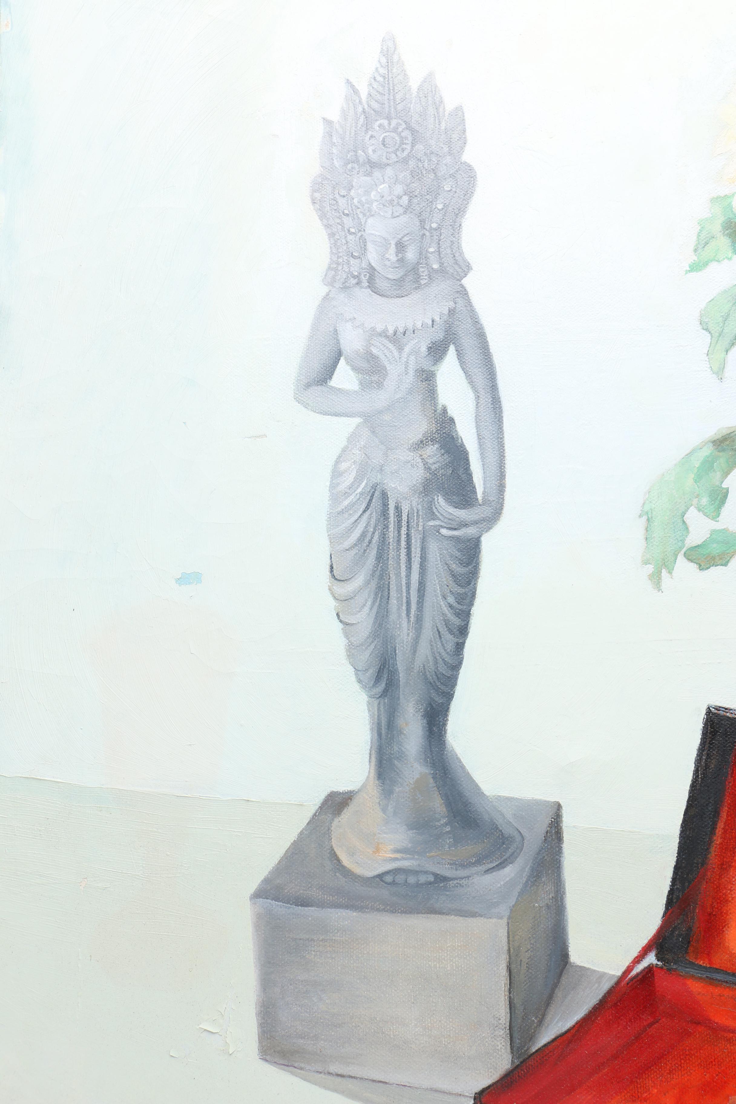Oil Still Life on Stretched Canvas With Statue of Tara