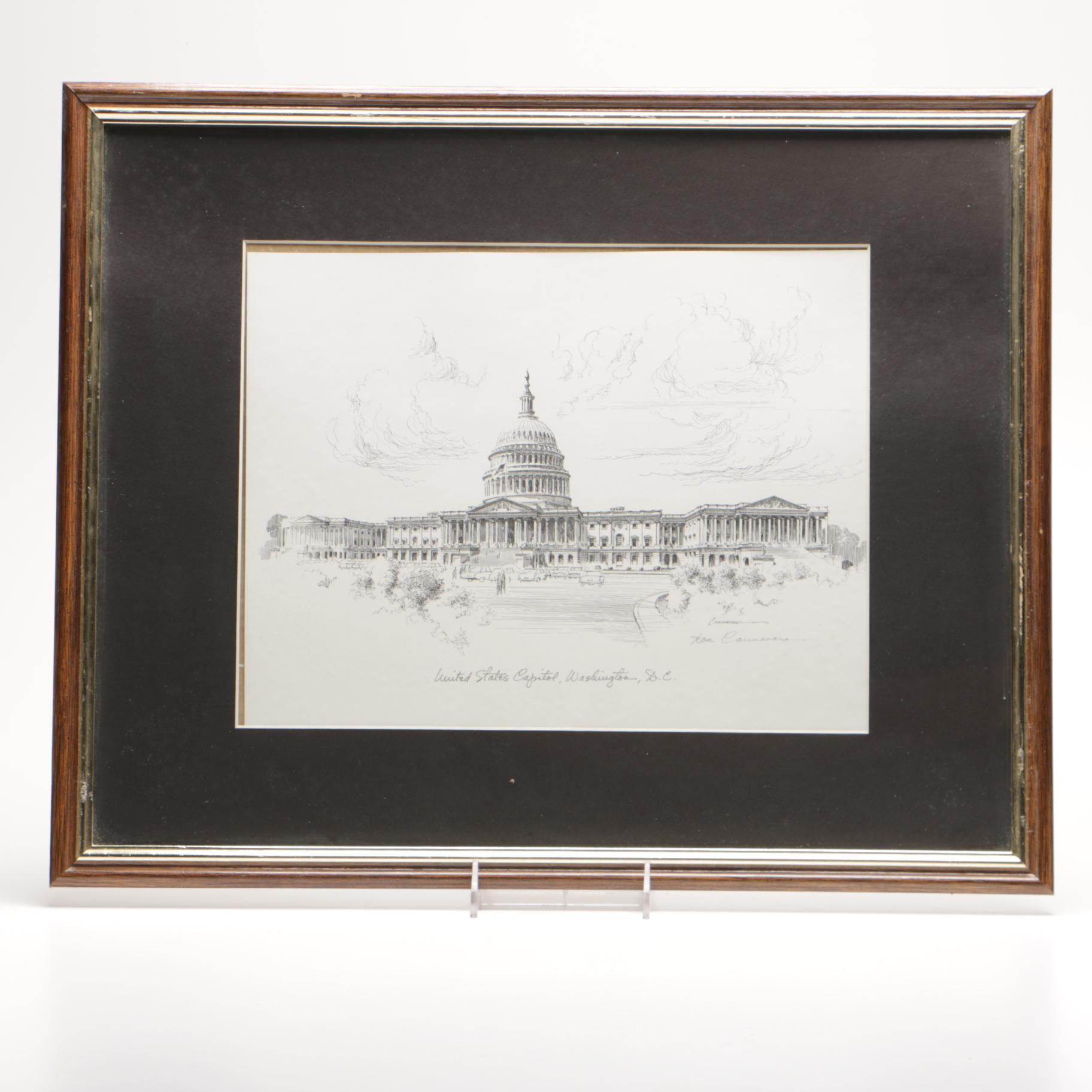 Don Cannavaro Lithograph on Paper of United States Capitol