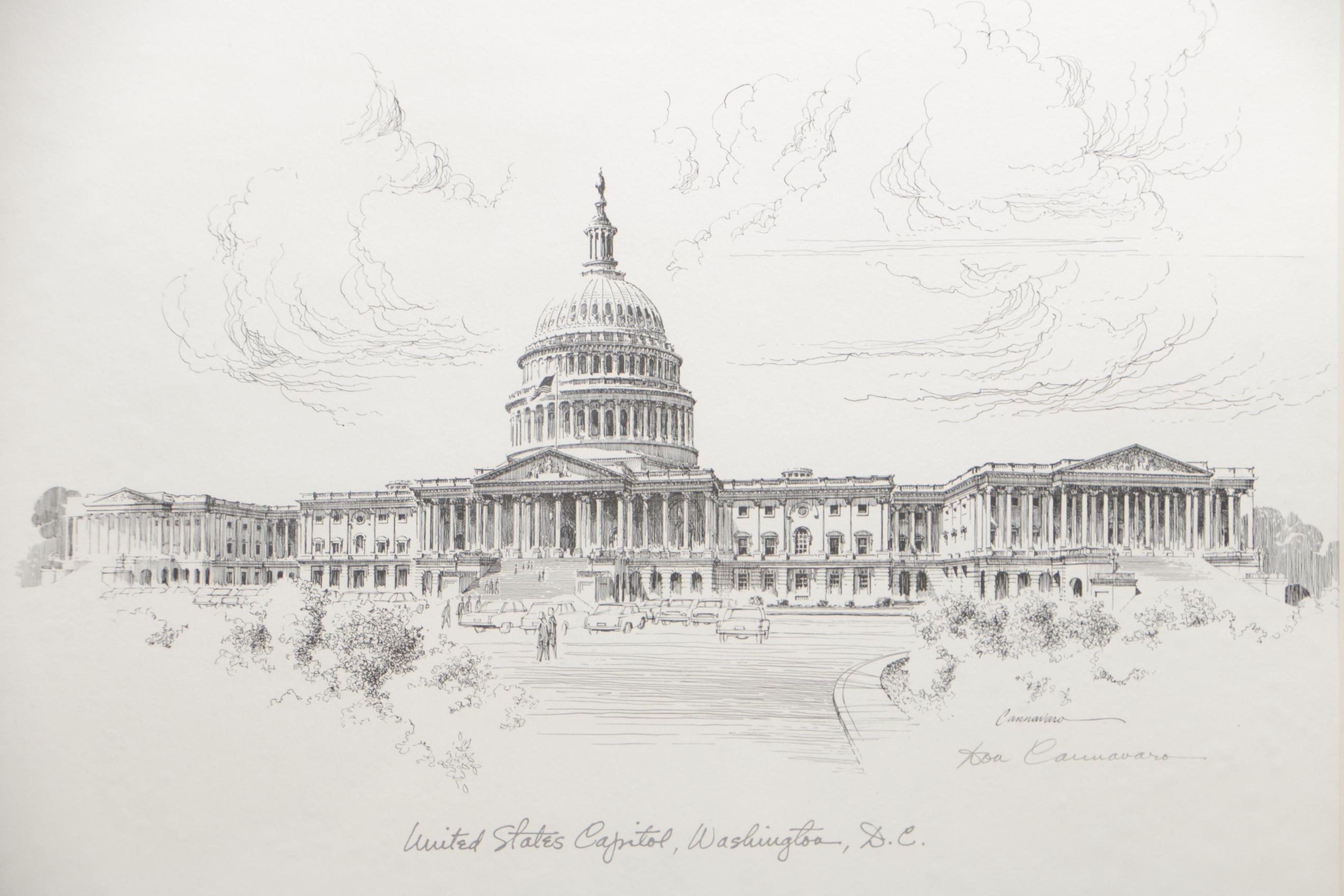 Don Cannavaro Lithograph on Paper of United States Capitol