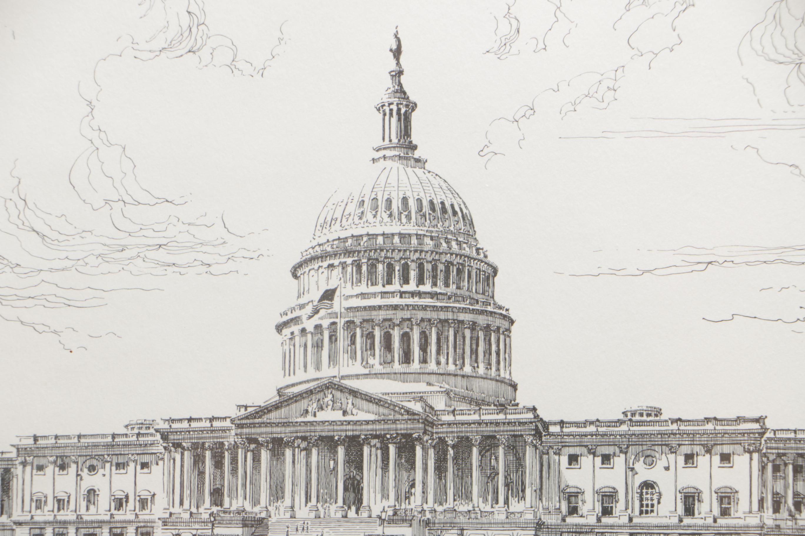 Don Cannavaro Lithograph on Paper of United States Capitol