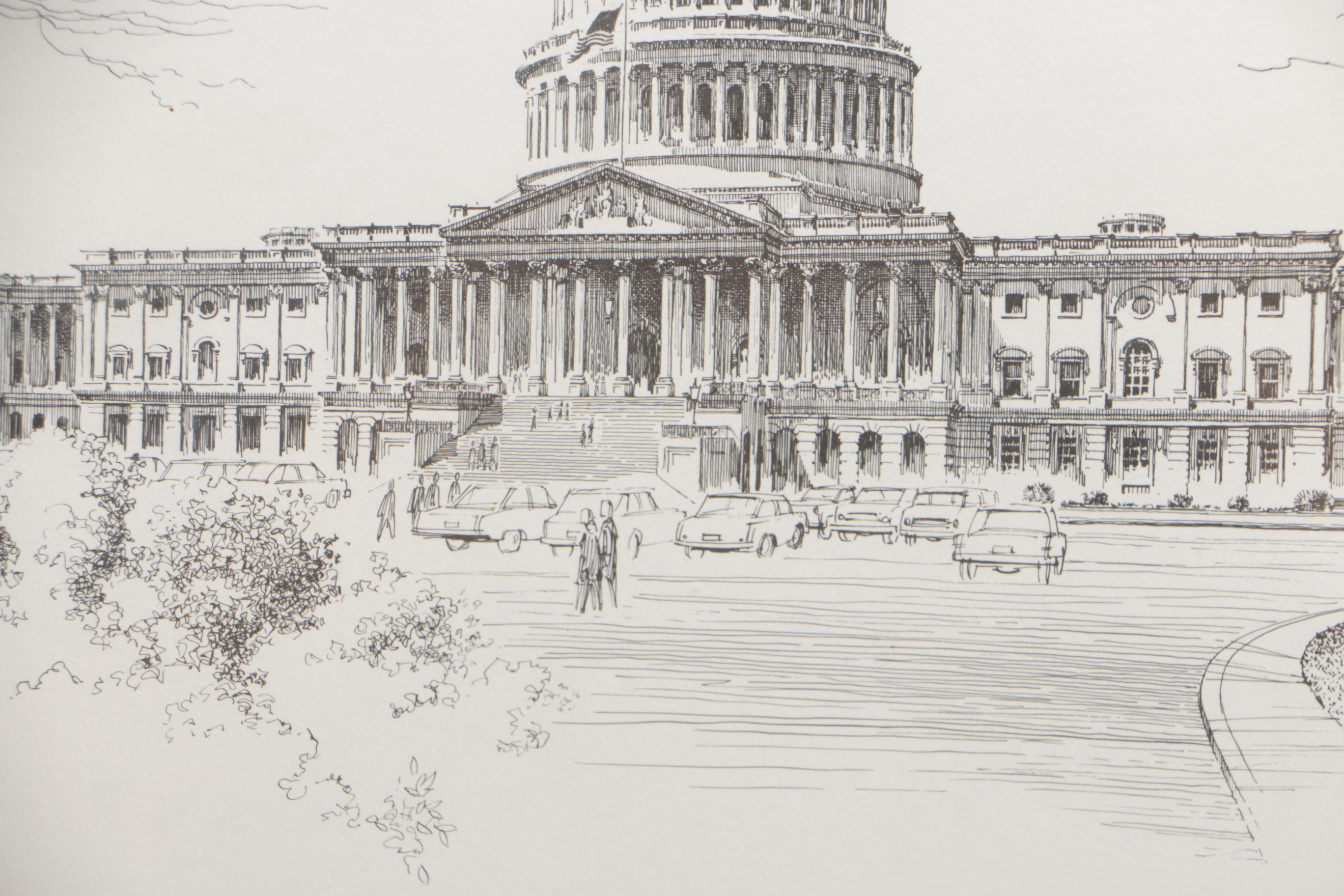 Don Cannavaro Lithograph on Paper of United States Capitol