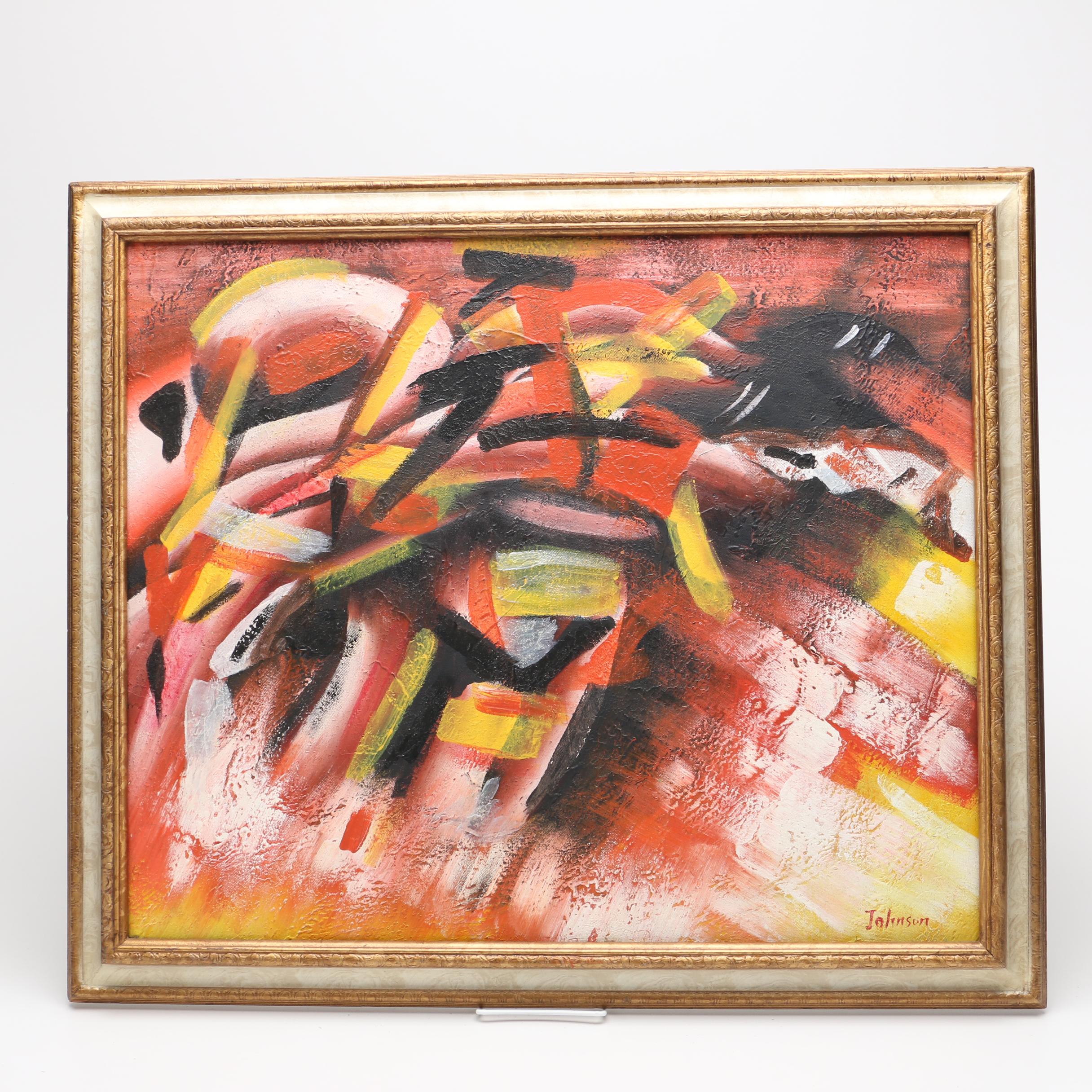 Johnson Acrylic Painting on Canvas of Abstract Composition