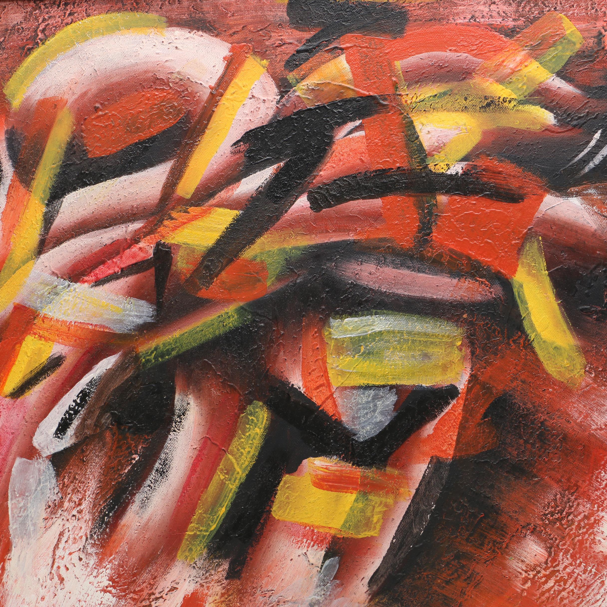 Johnson Acrylic Painting on Canvas of Abstract Composition