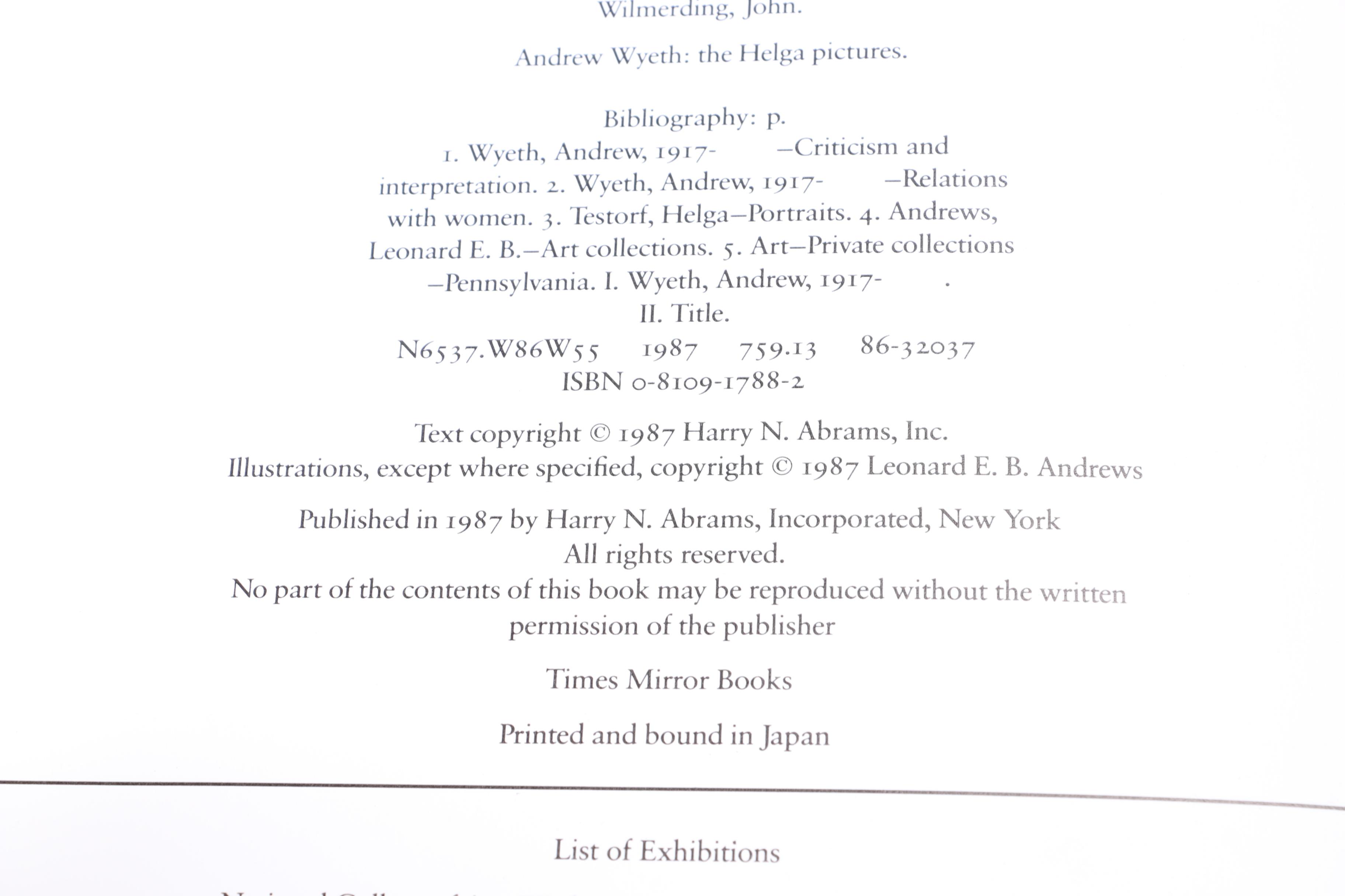 1987 "Andrew Wyeth: the Helga Pictures" Art Book