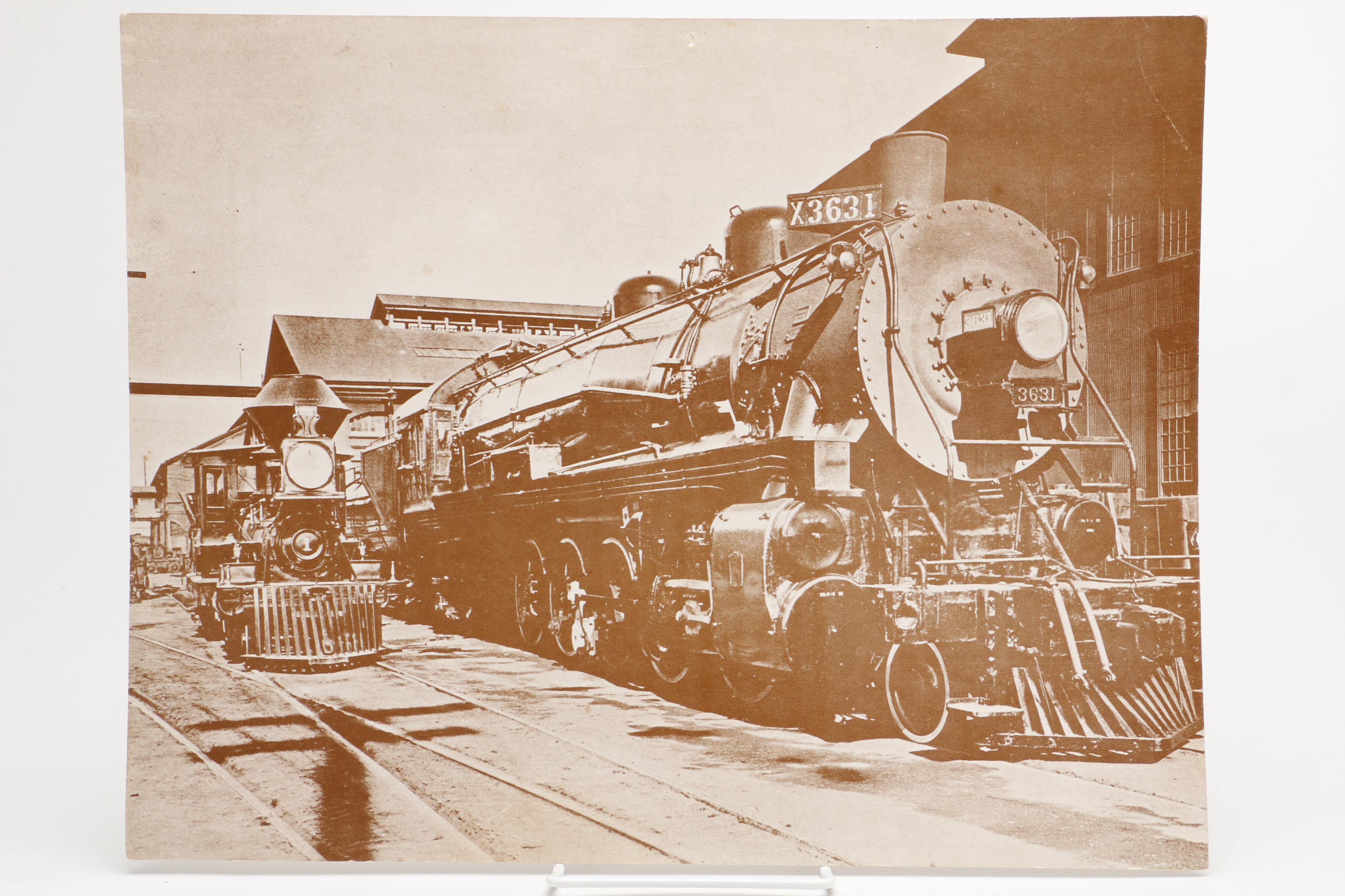 Sepia Tone Photographs of Trains and Steamboat