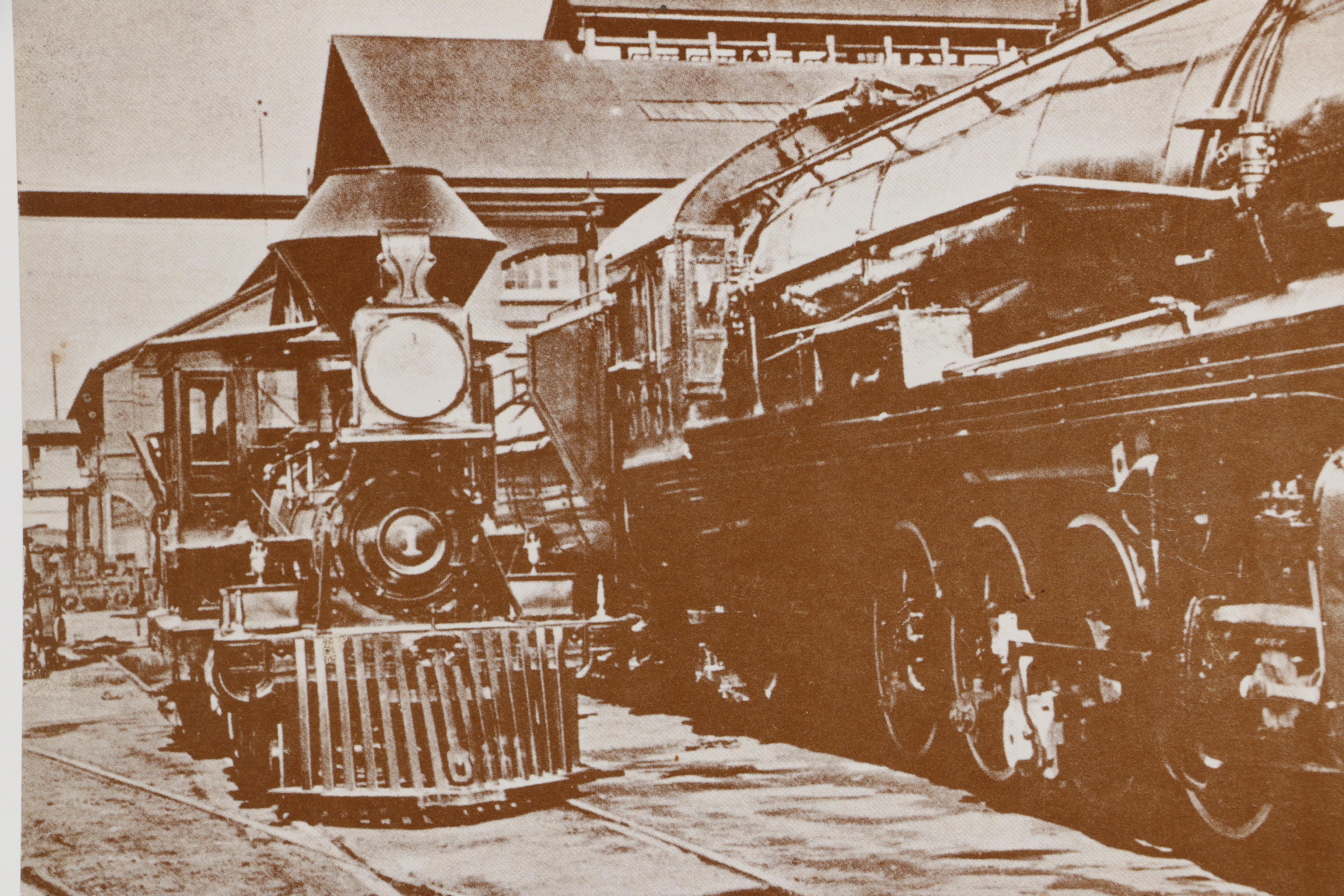 Sepia Tone Photographs of Trains and Steamboat