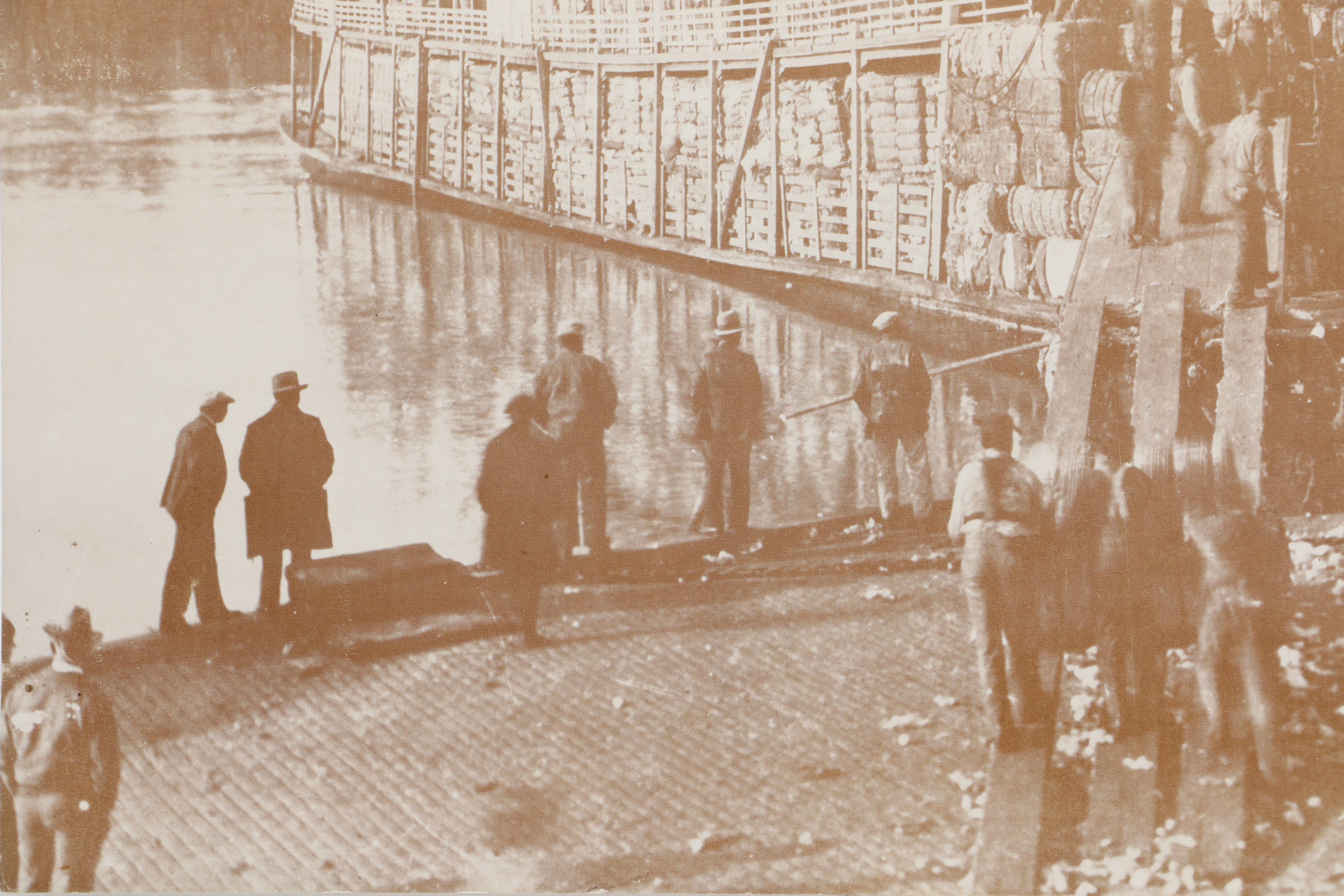 Sepia Tone Photographs of Trains and Steamboat