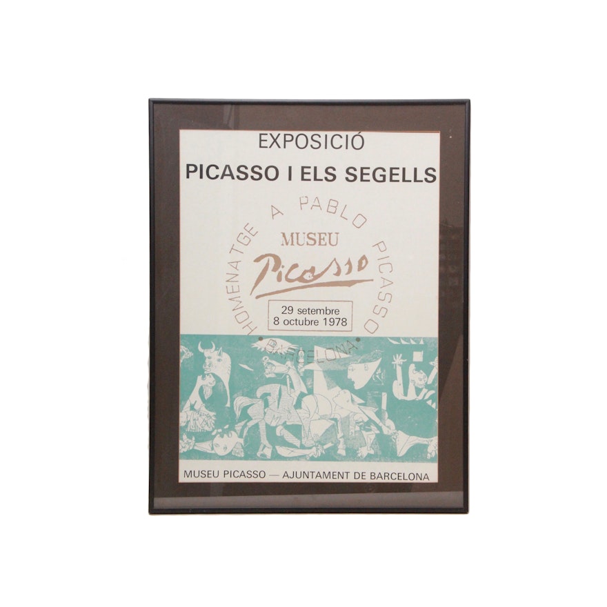 Lithograph Poster for 1978 Museu Picasso "Exposició Picasso I Els Segells" Exhibit