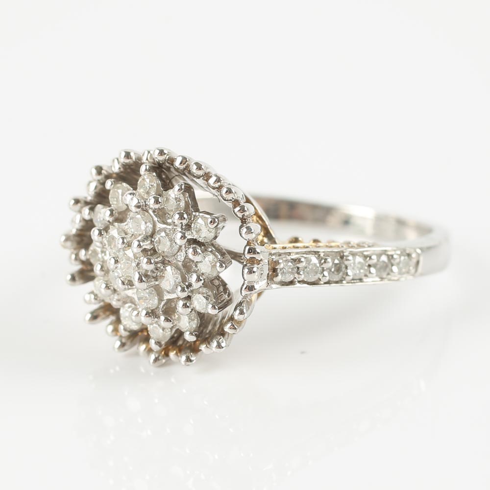 14K White Gold Diamond Cluster Ring