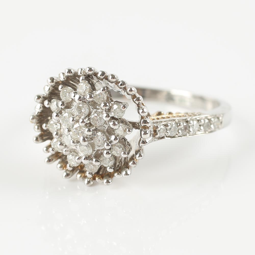 14K White Gold Diamond Cluster Ring