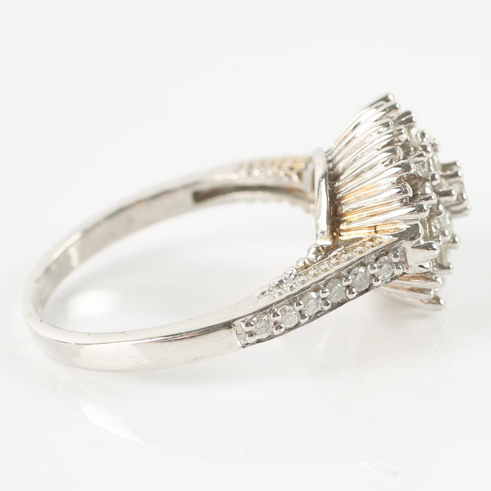 14K White Gold Diamond Cluster Ring