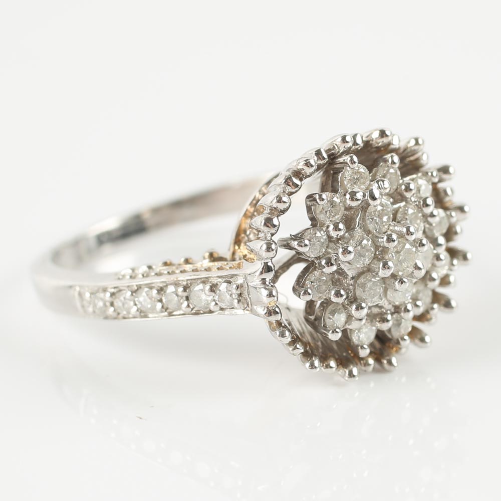 14K White Gold Diamond Cluster Ring
