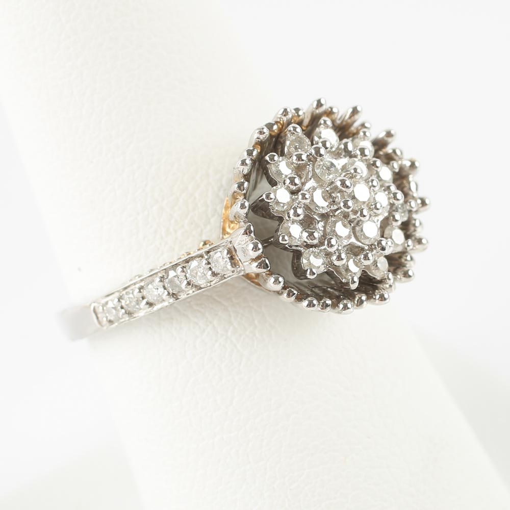 14K White Gold Diamond Cluster Ring