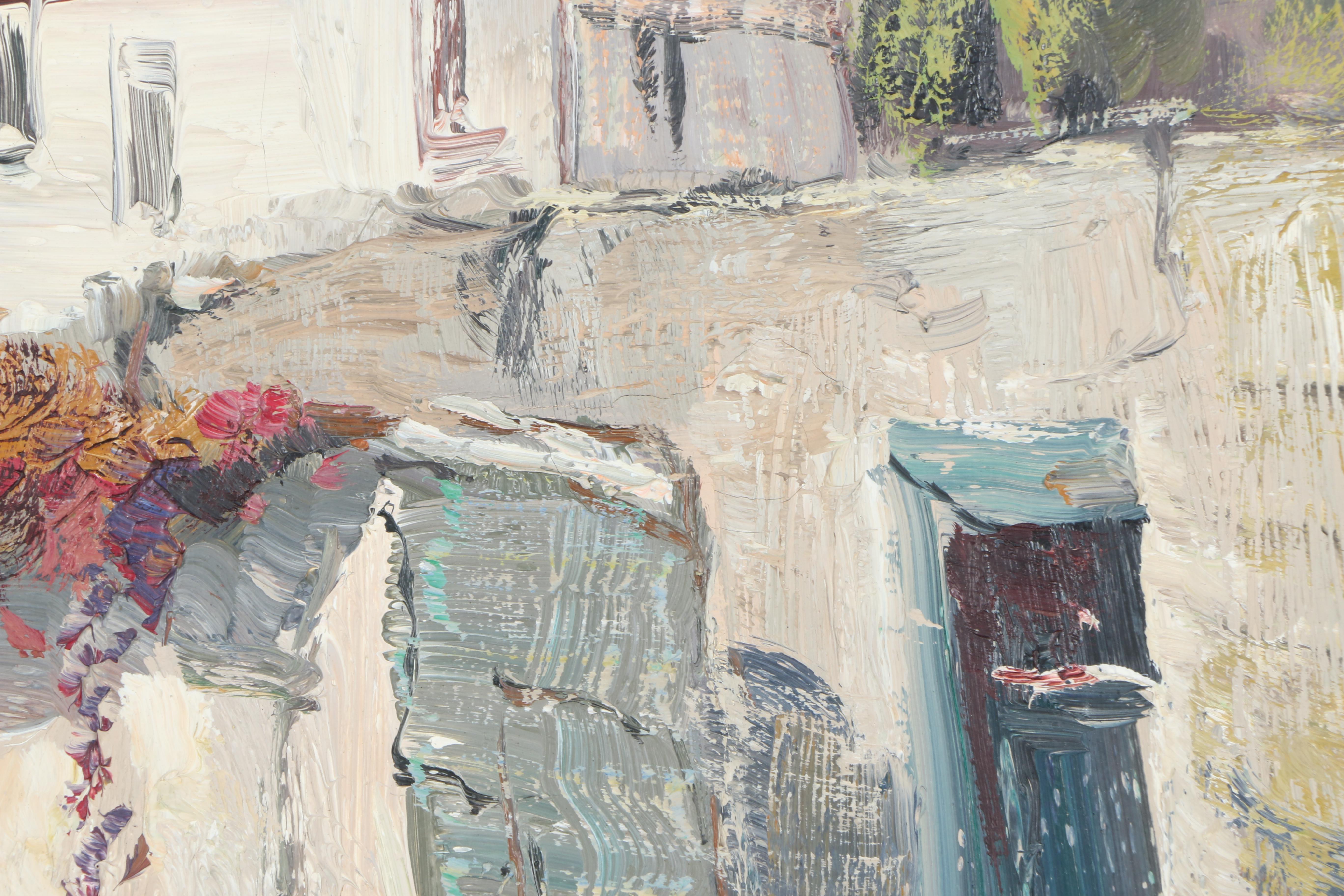 Framed Oil Painting on Canvas of Seaside Houses