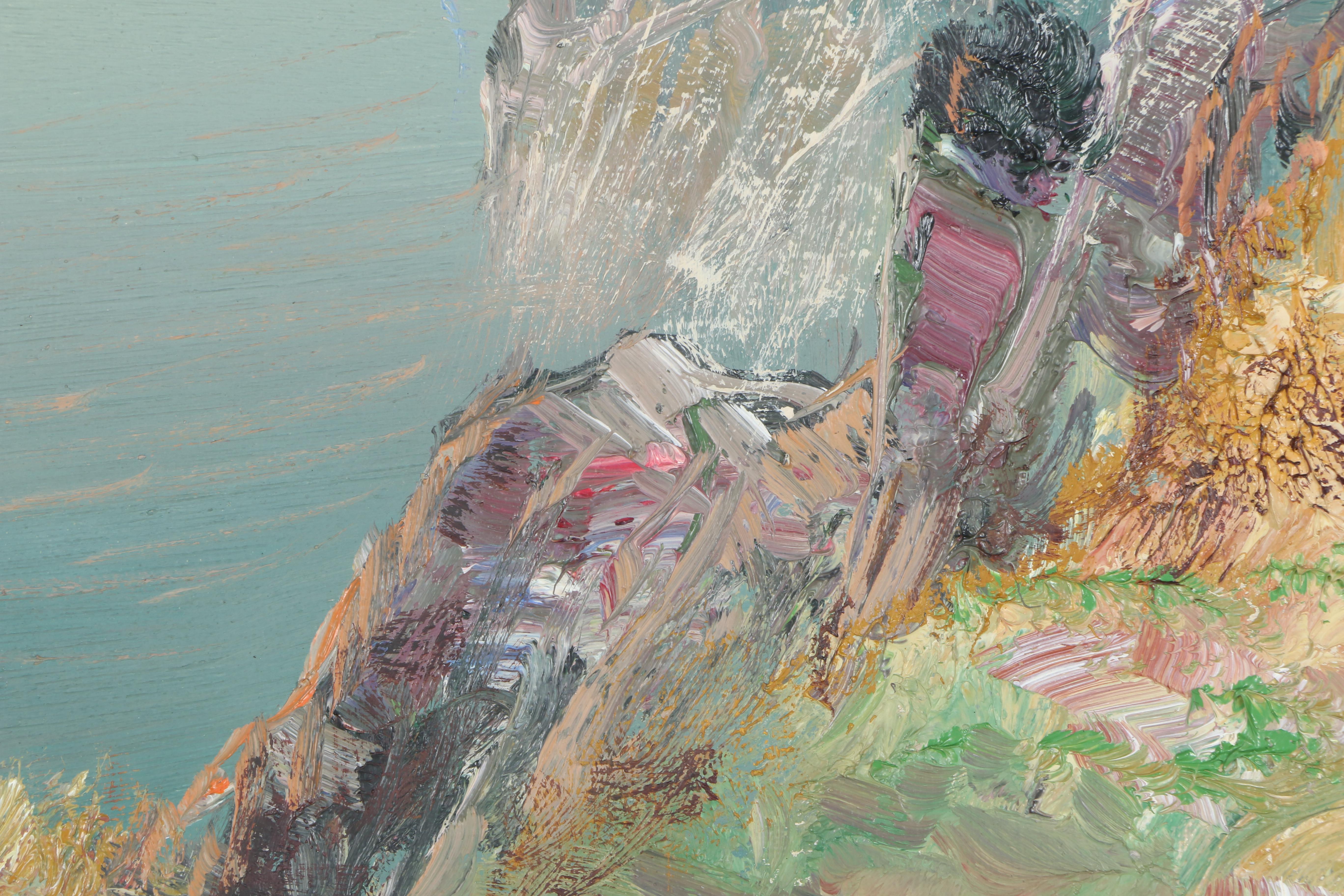 Framed Oil Painting on Canvas of Seaside Houses