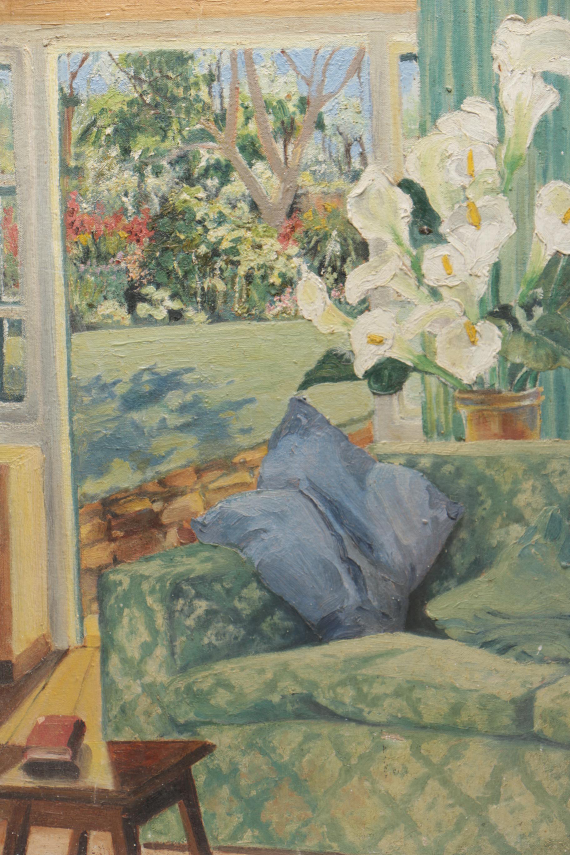 Oil on Canvas Painting of an Interior with Calla Lilies