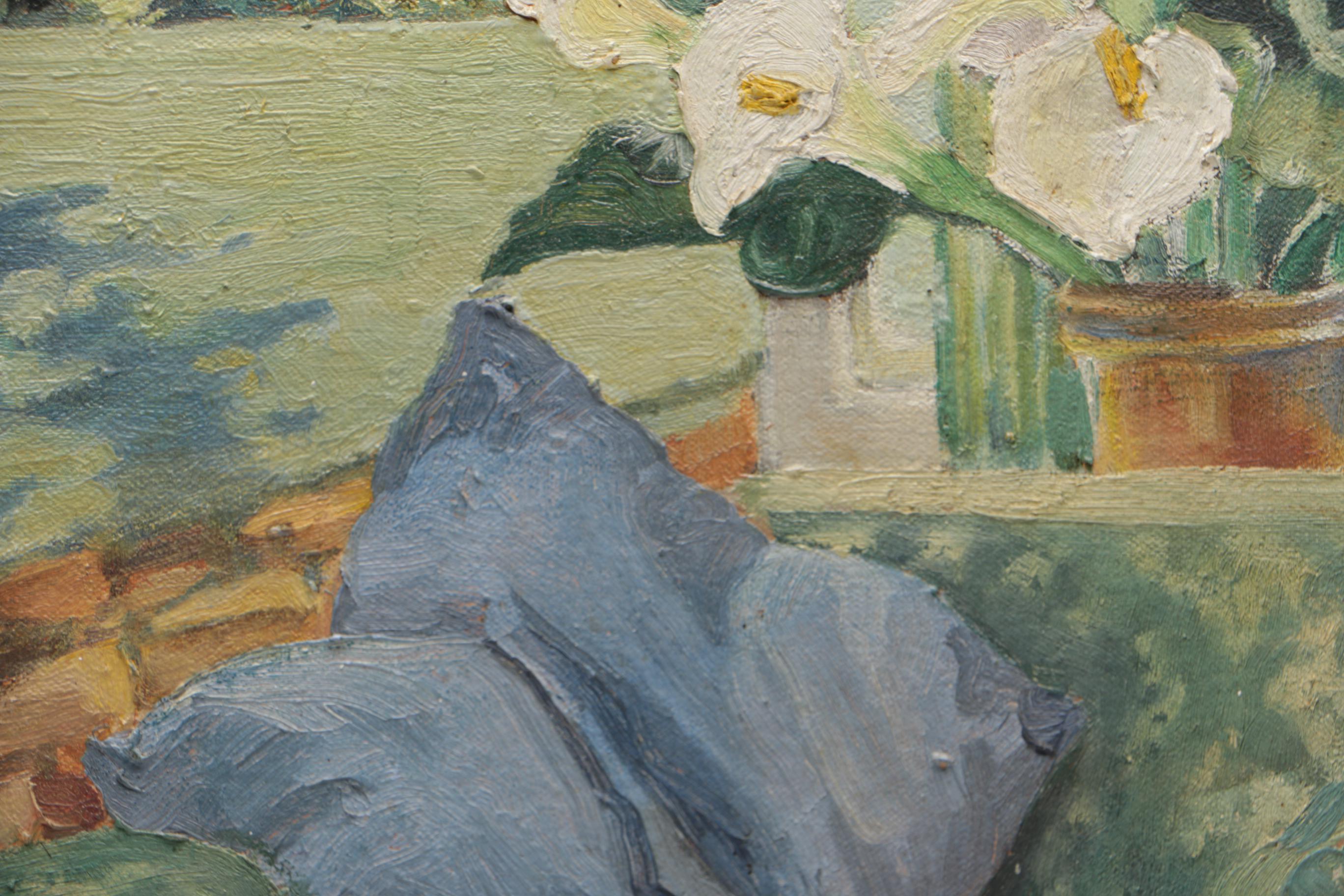 Oil on Canvas Painting of an Interior with Calla Lilies