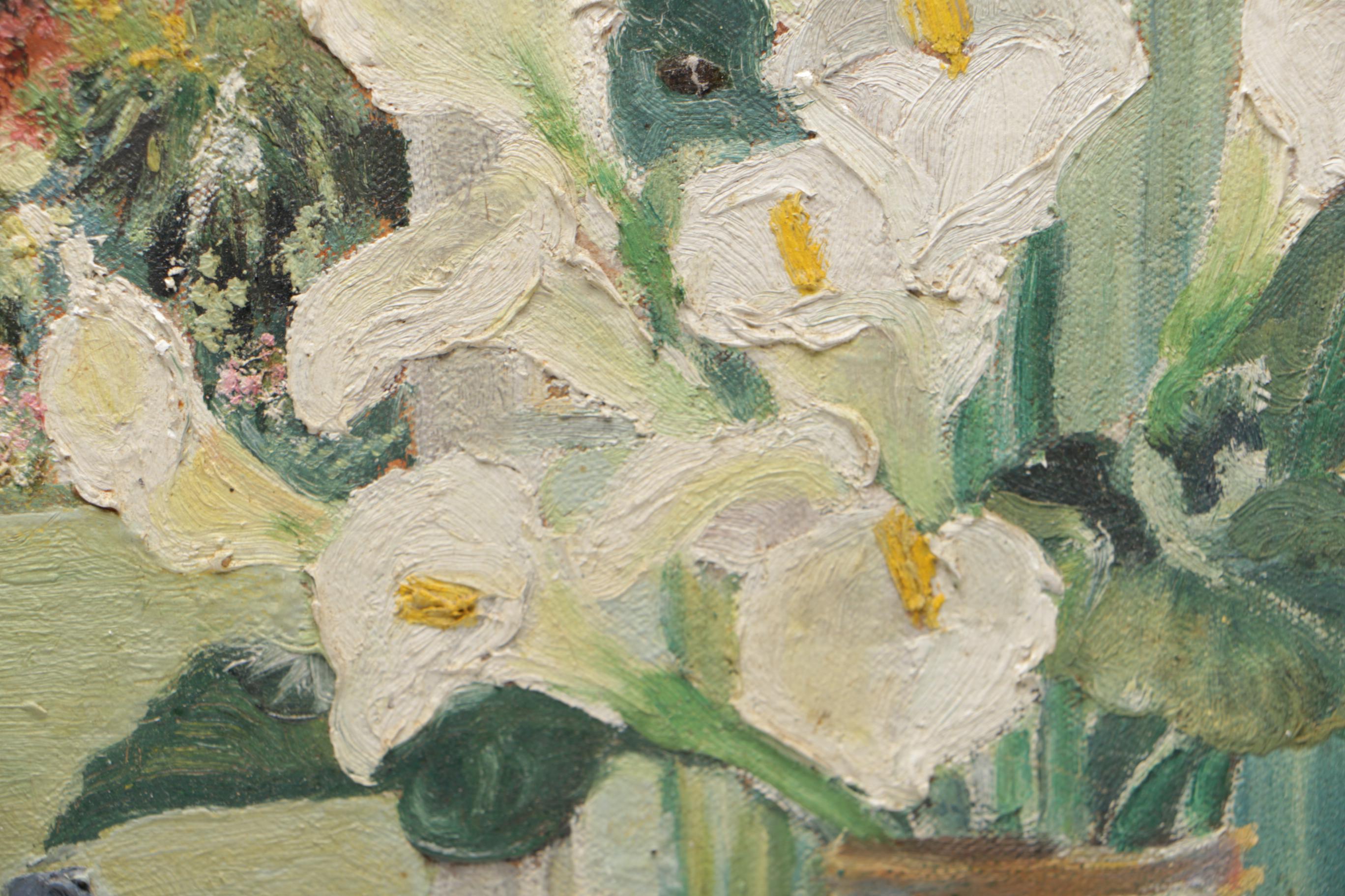 Oil on Canvas Painting of an Interior with Calla Lilies