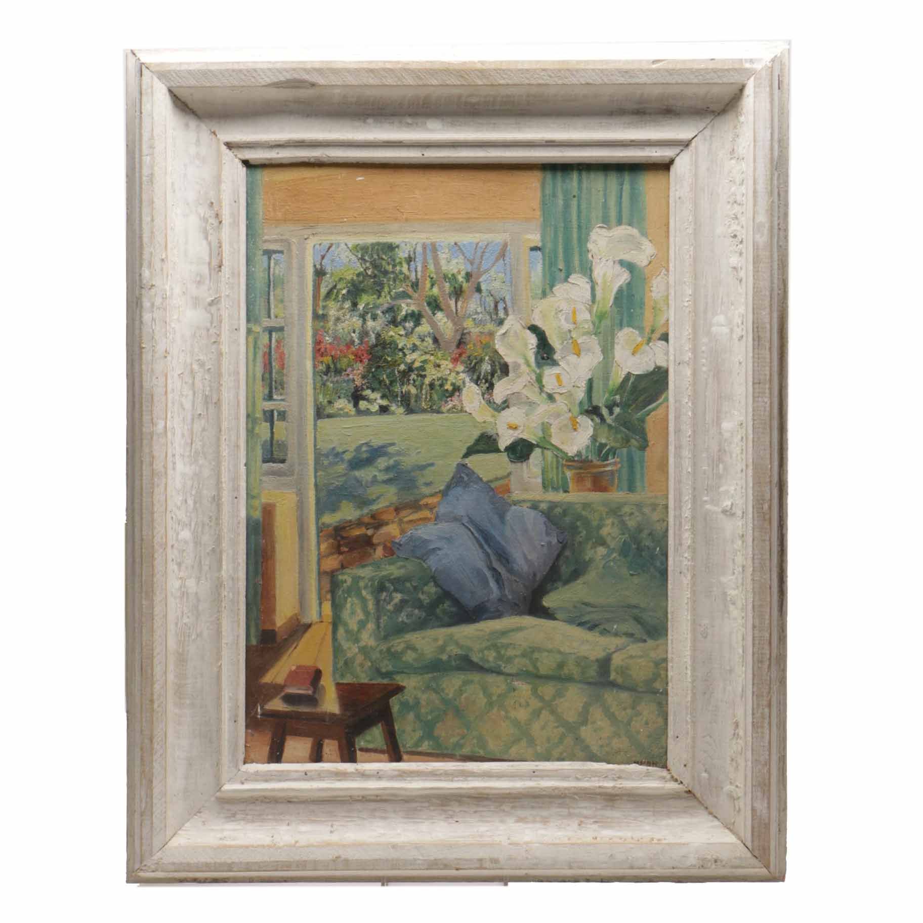 Oil on Canvas Painting of an Interior with Calla Lilies