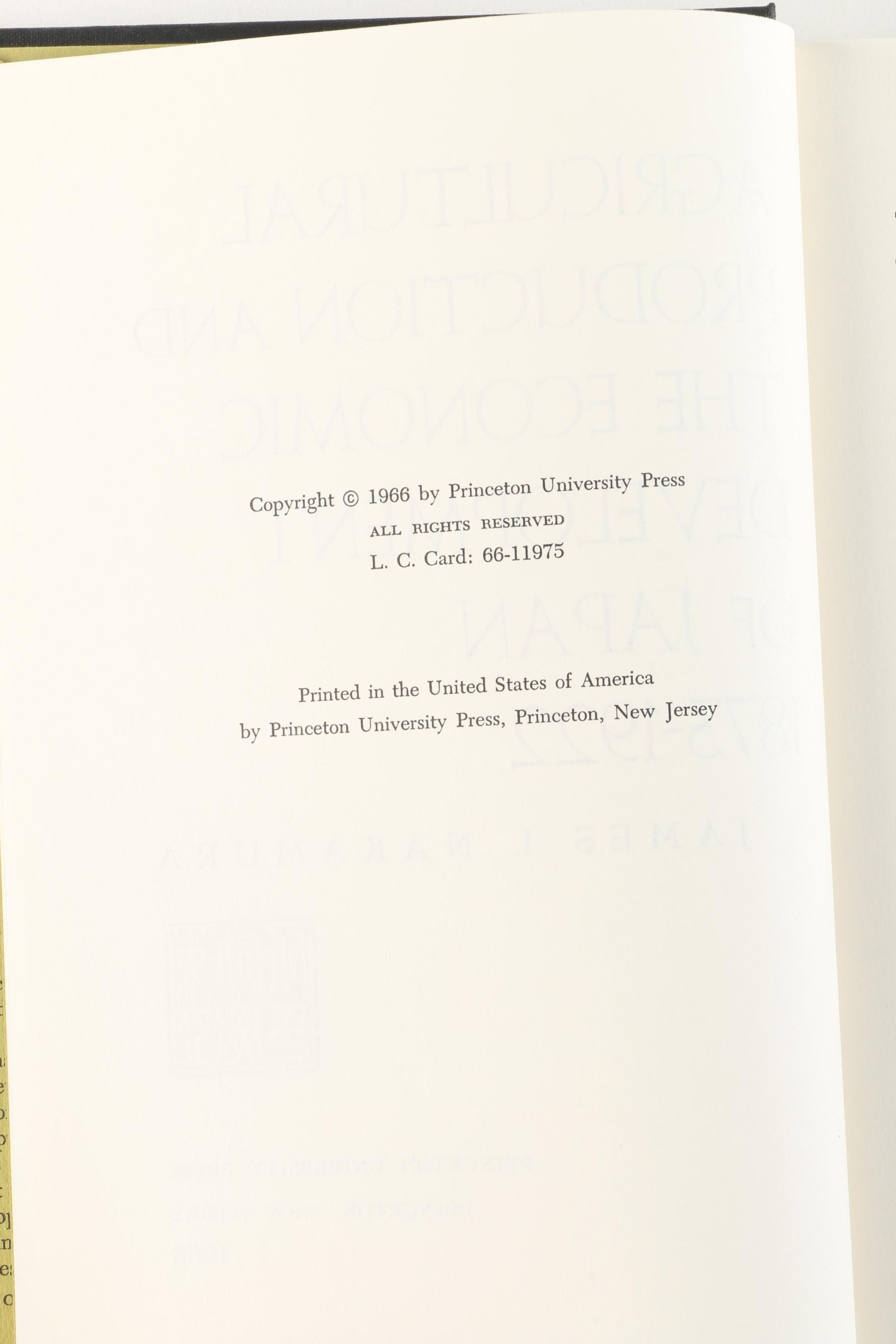 1966 "Agricultural Production and the Economic Development of Japan 1873–1922"