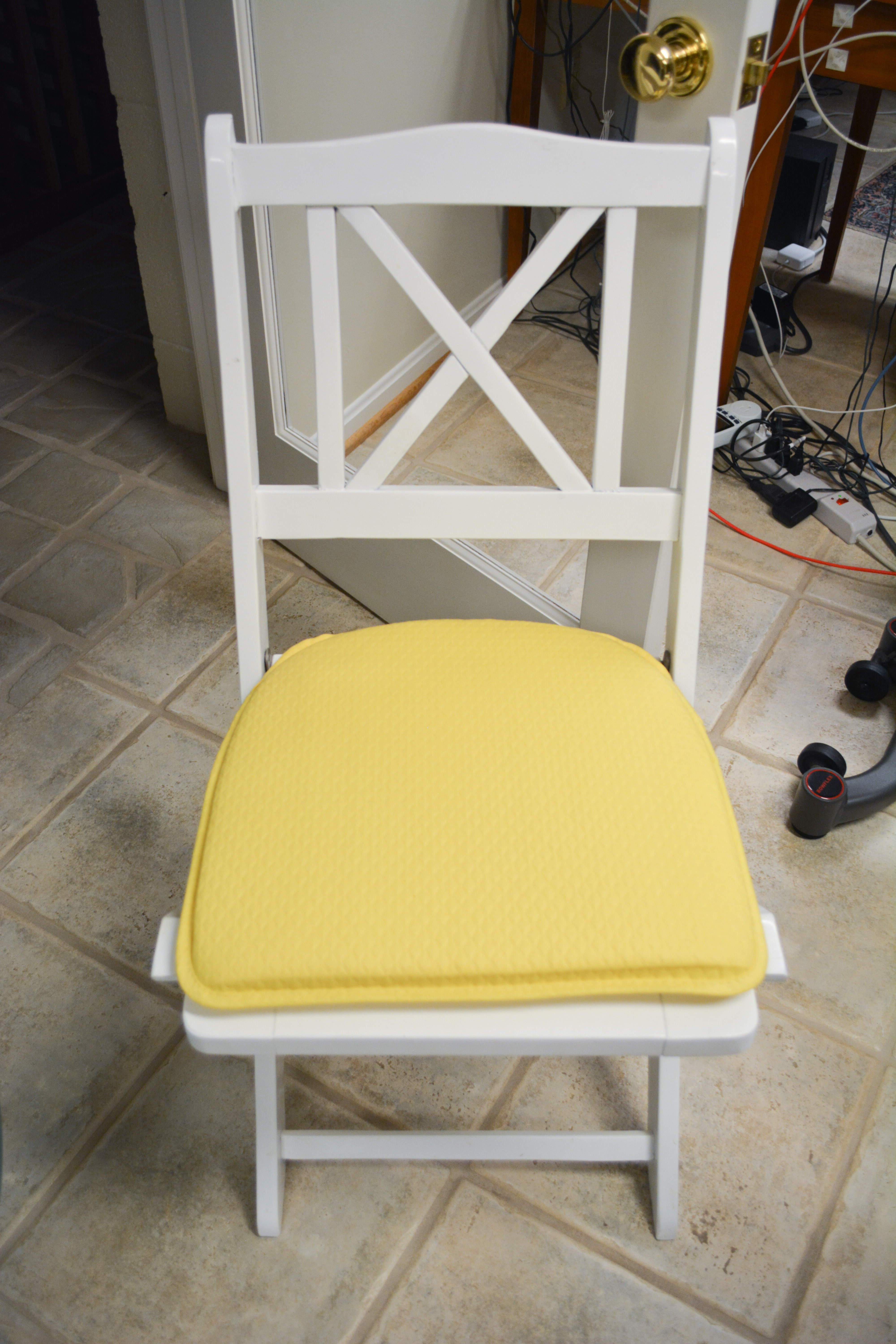 White Bistro Set With Yellow Cushions