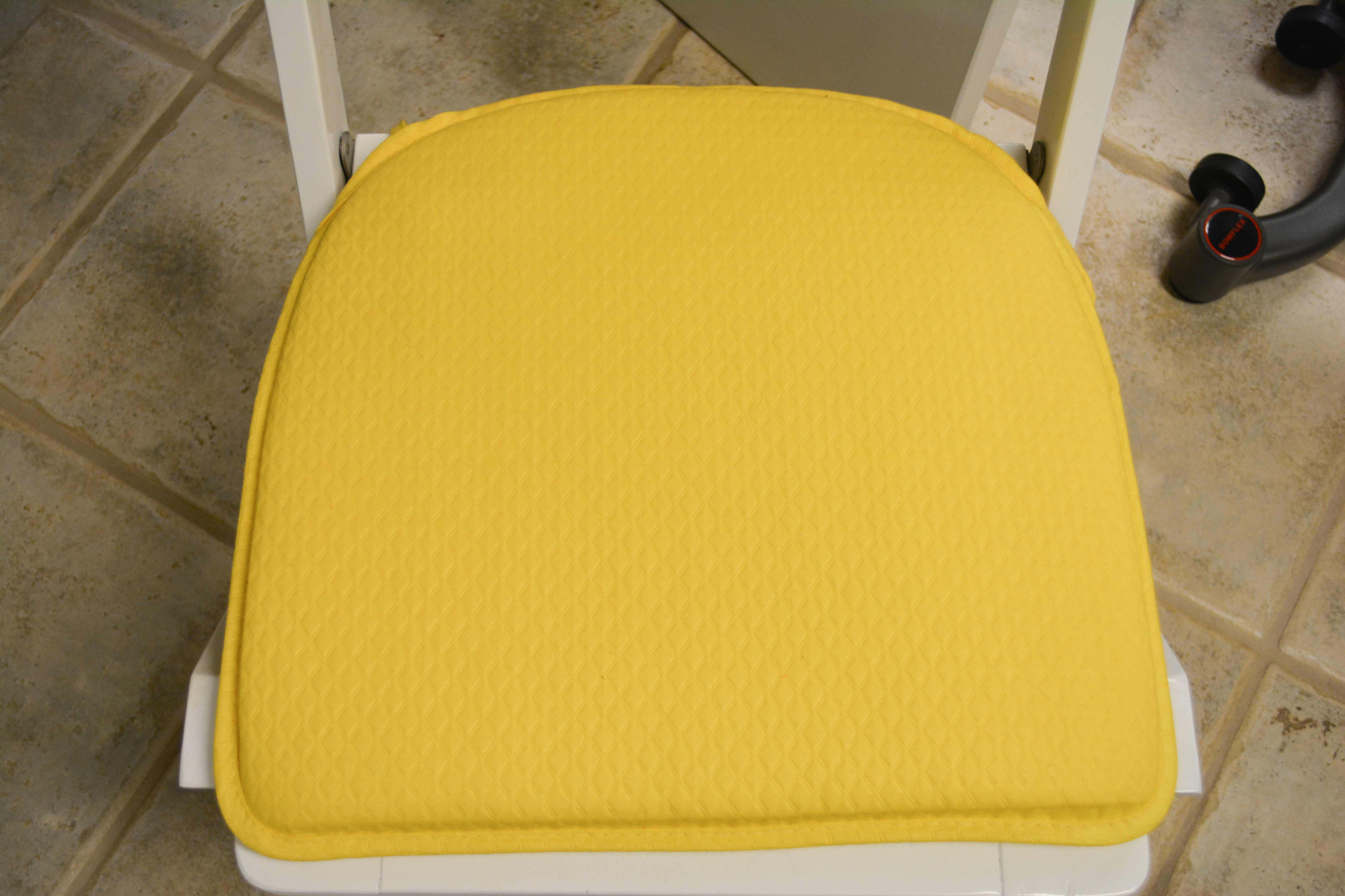 White Bistro Set With Yellow Cushions