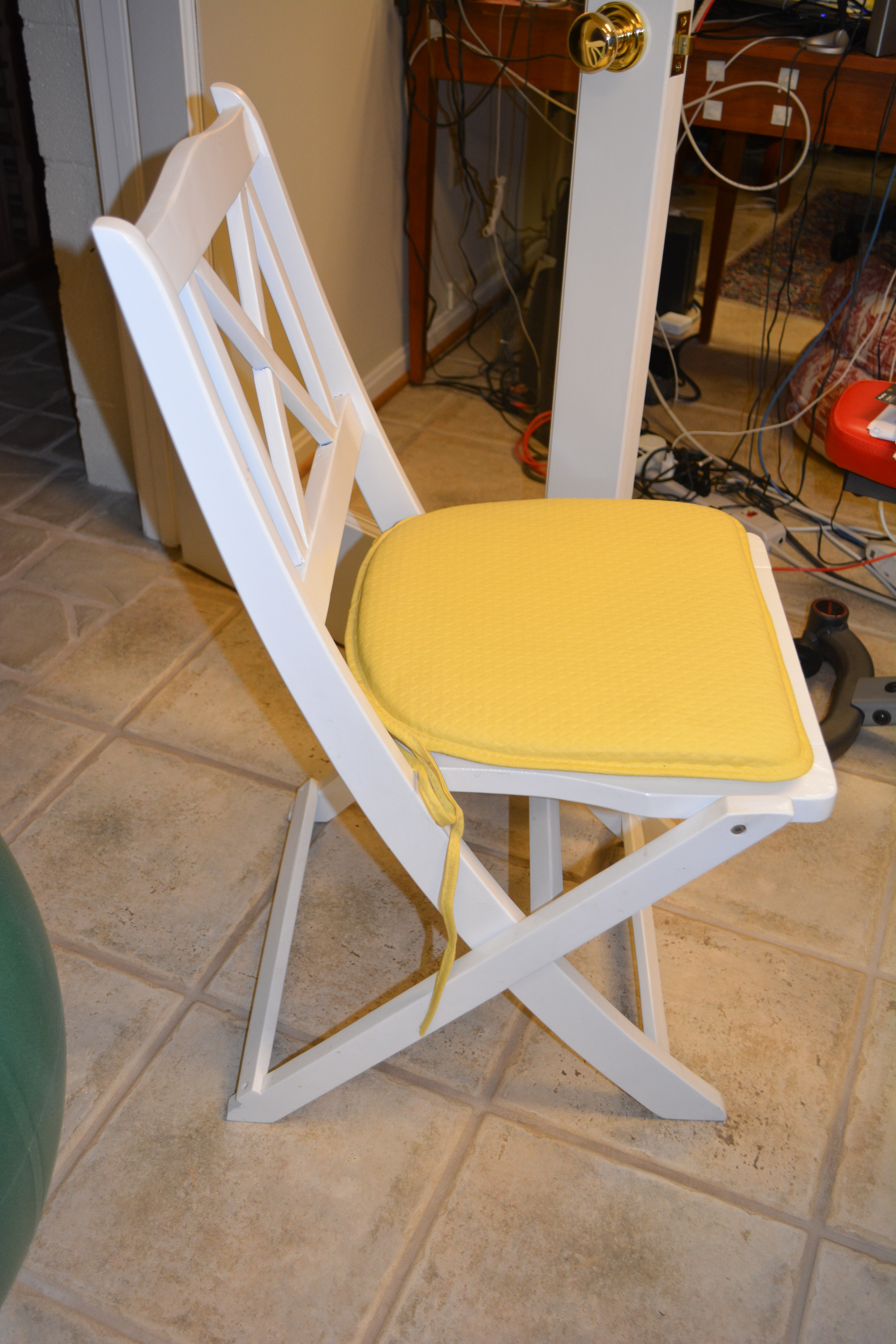 White Bistro Set With Yellow Cushions