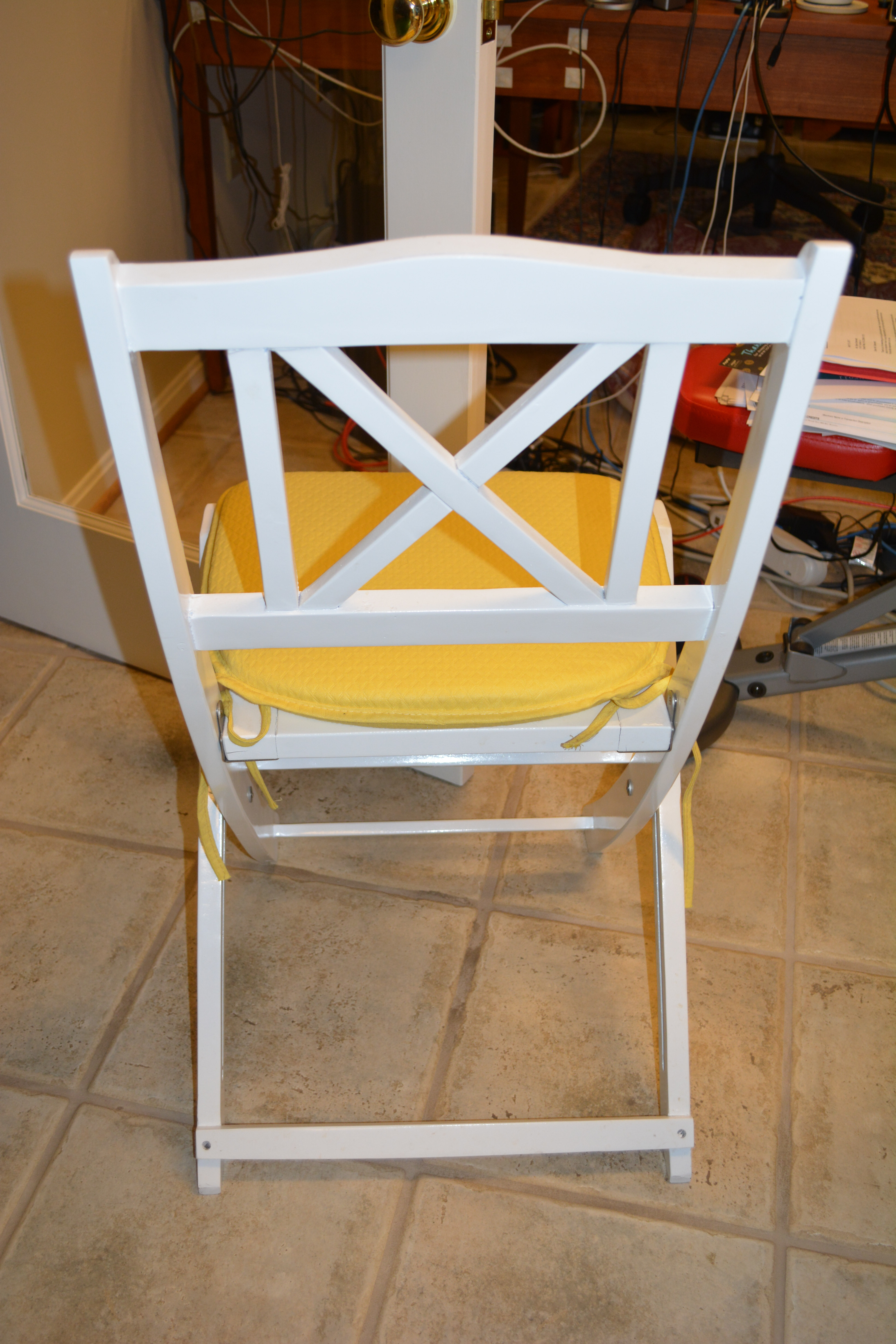 White Bistro Set With Yellow Cushions