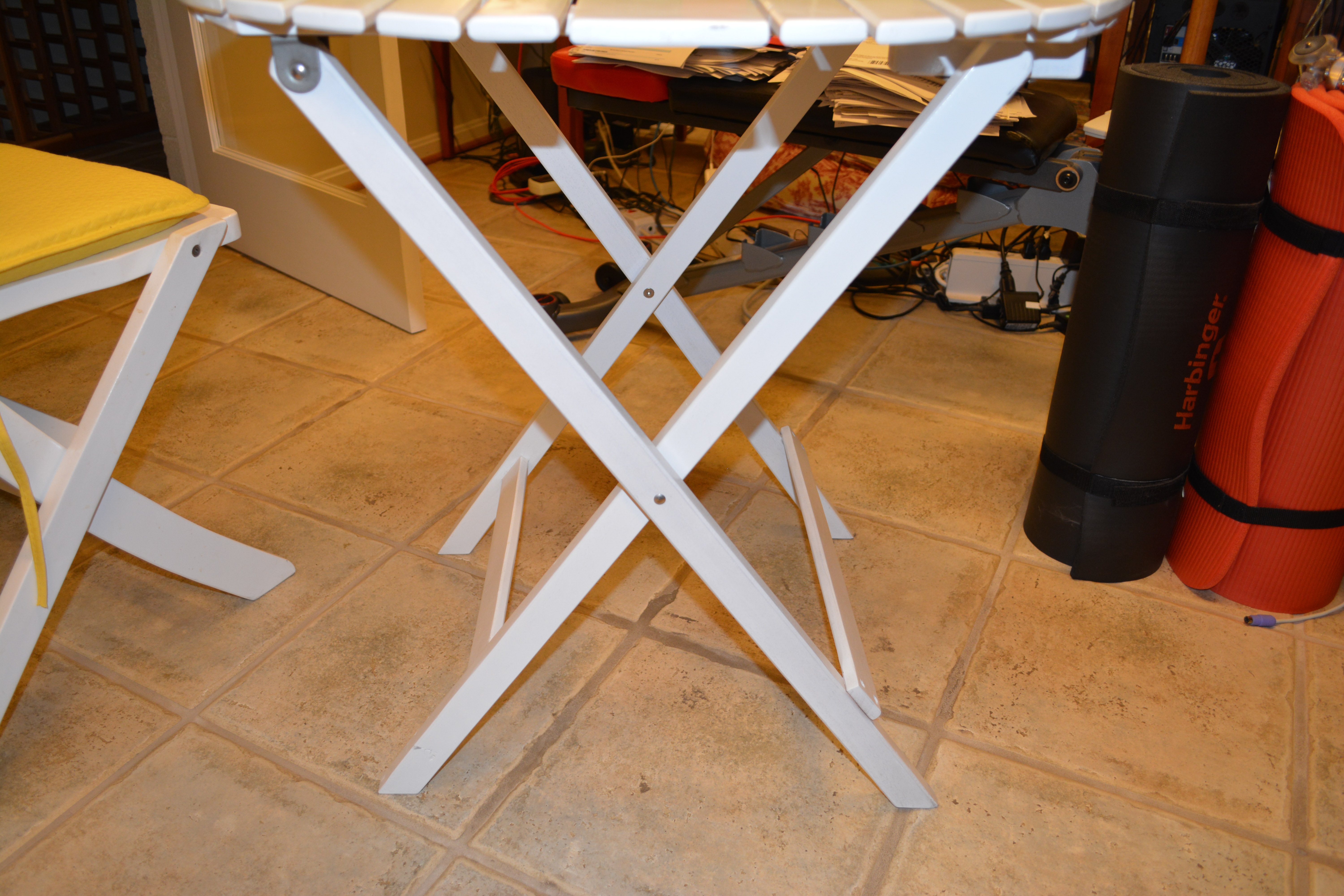 White Bistro Set With Yellow Cushions