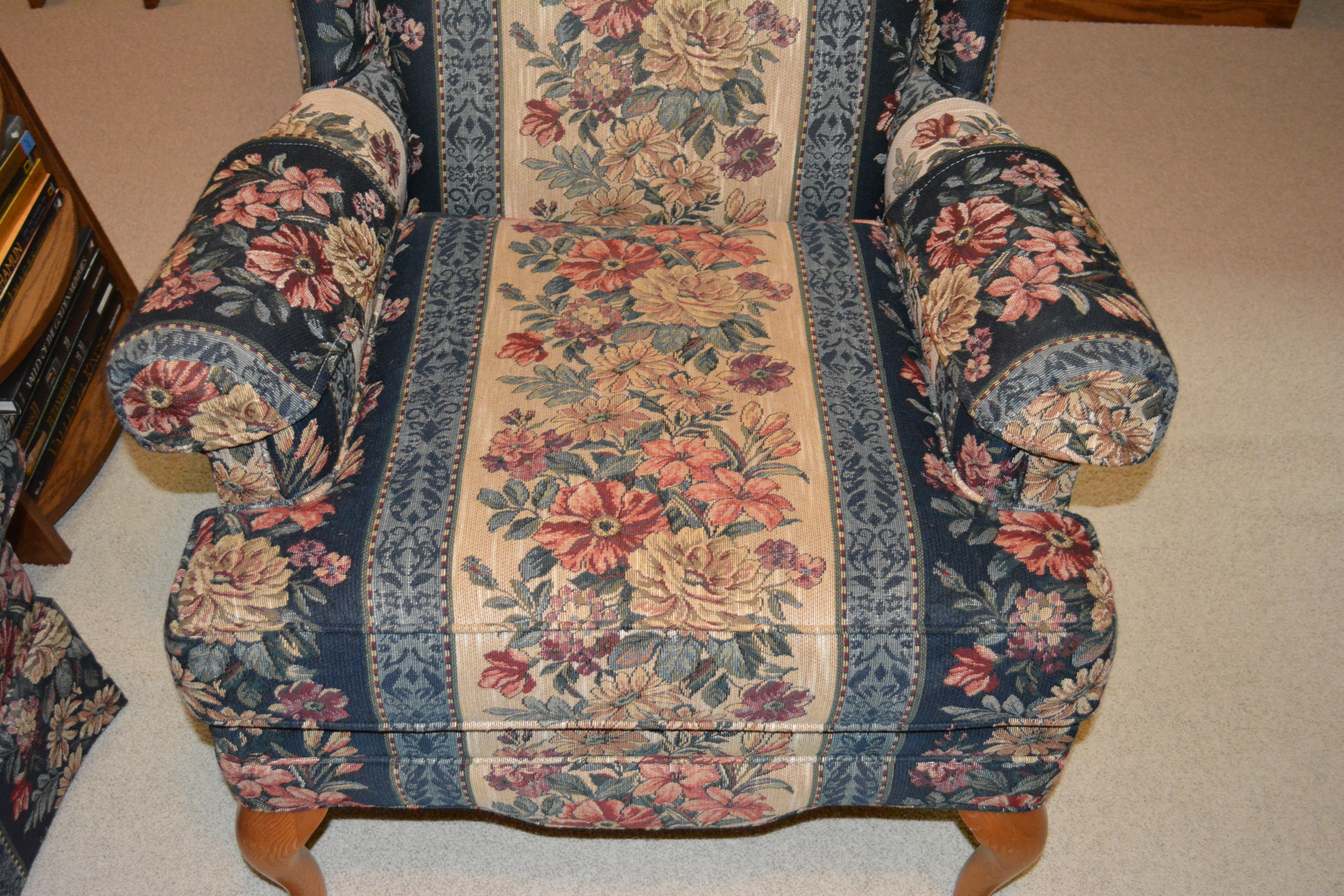 Queen Anne Style Upholstered Wing Chair by Wood Market