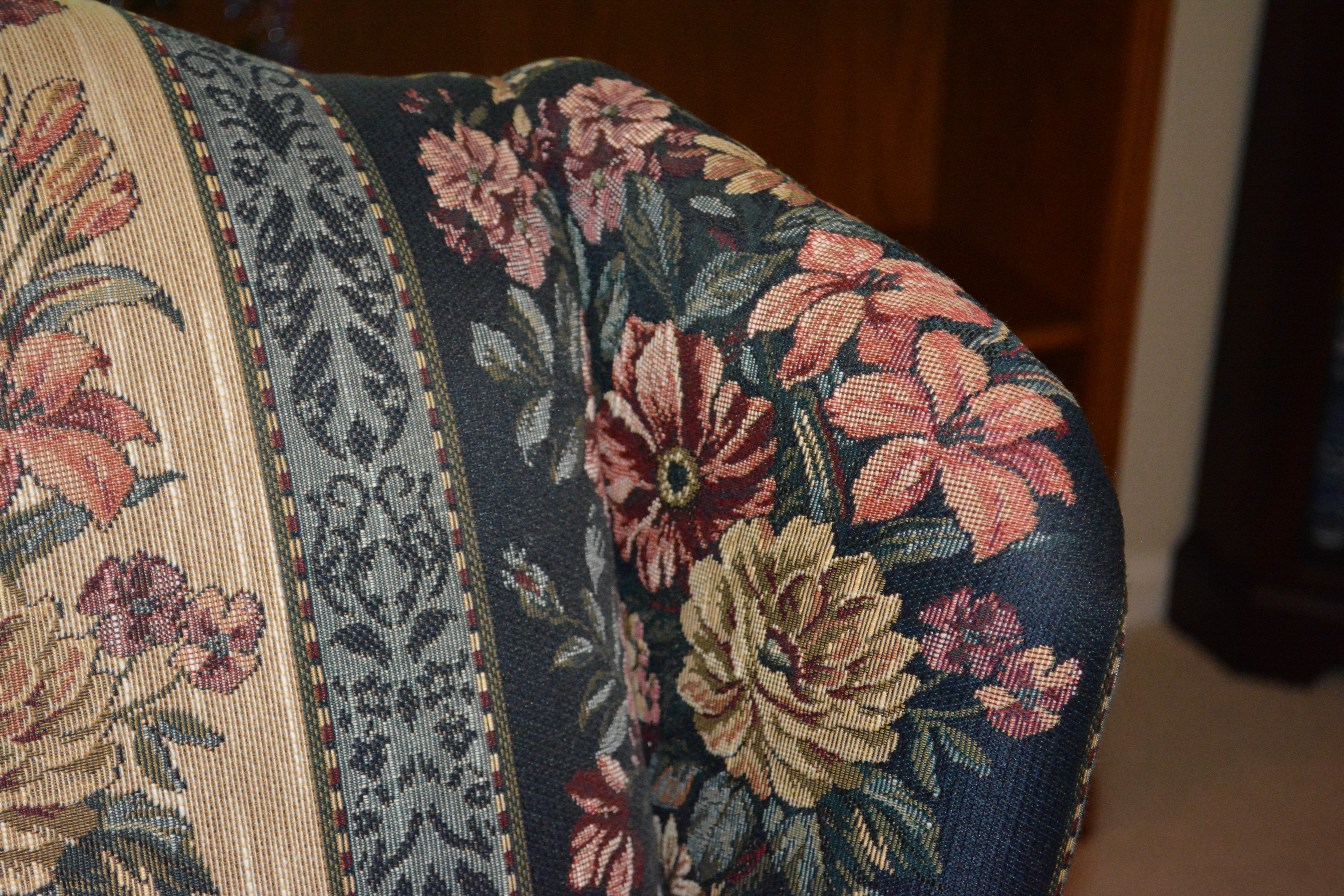 Queen Anne Style Upholstered Wing Chair by Wood Market