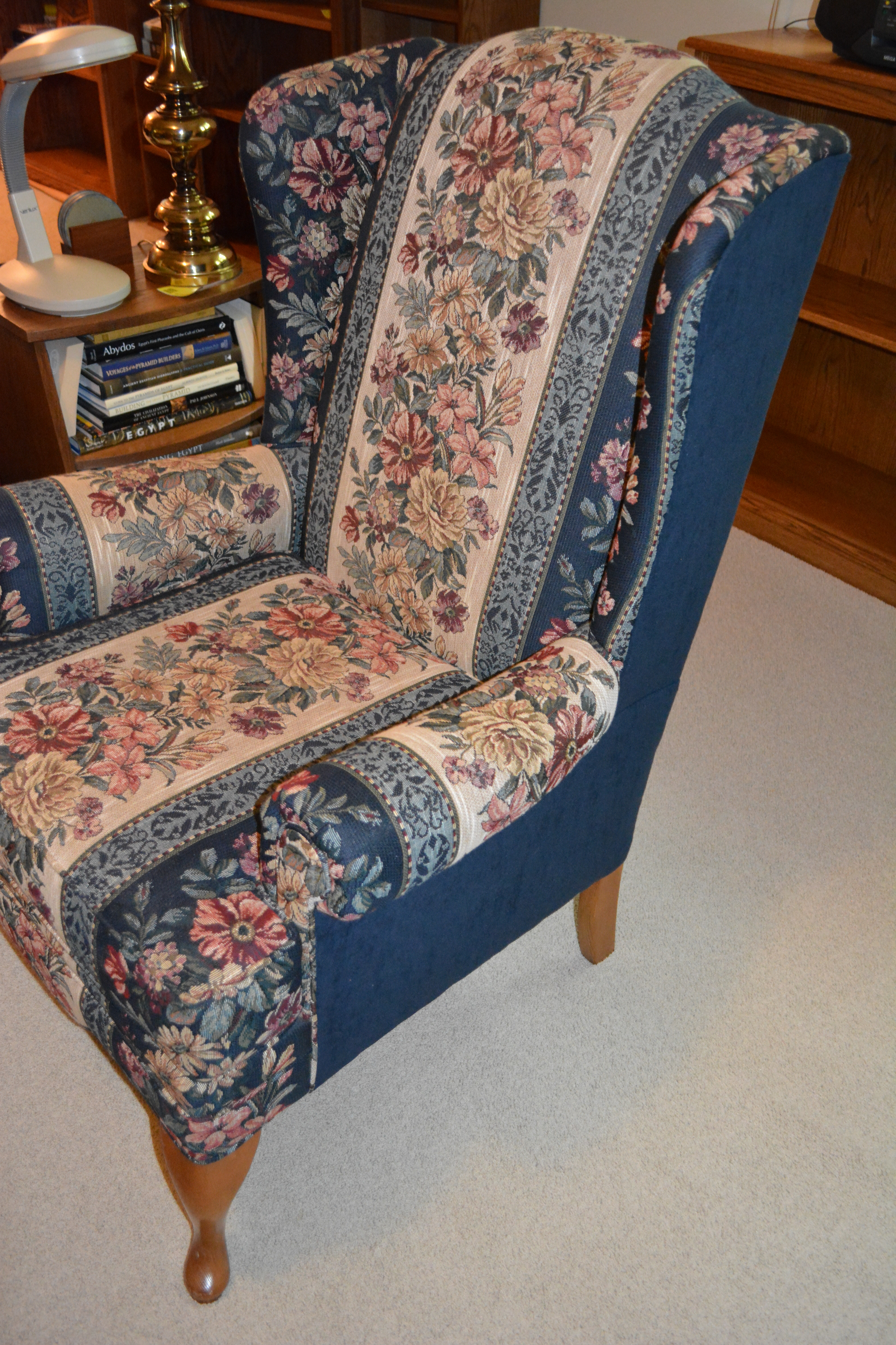 Queen Anne Style Upholstered Wing Chair by Wood Market