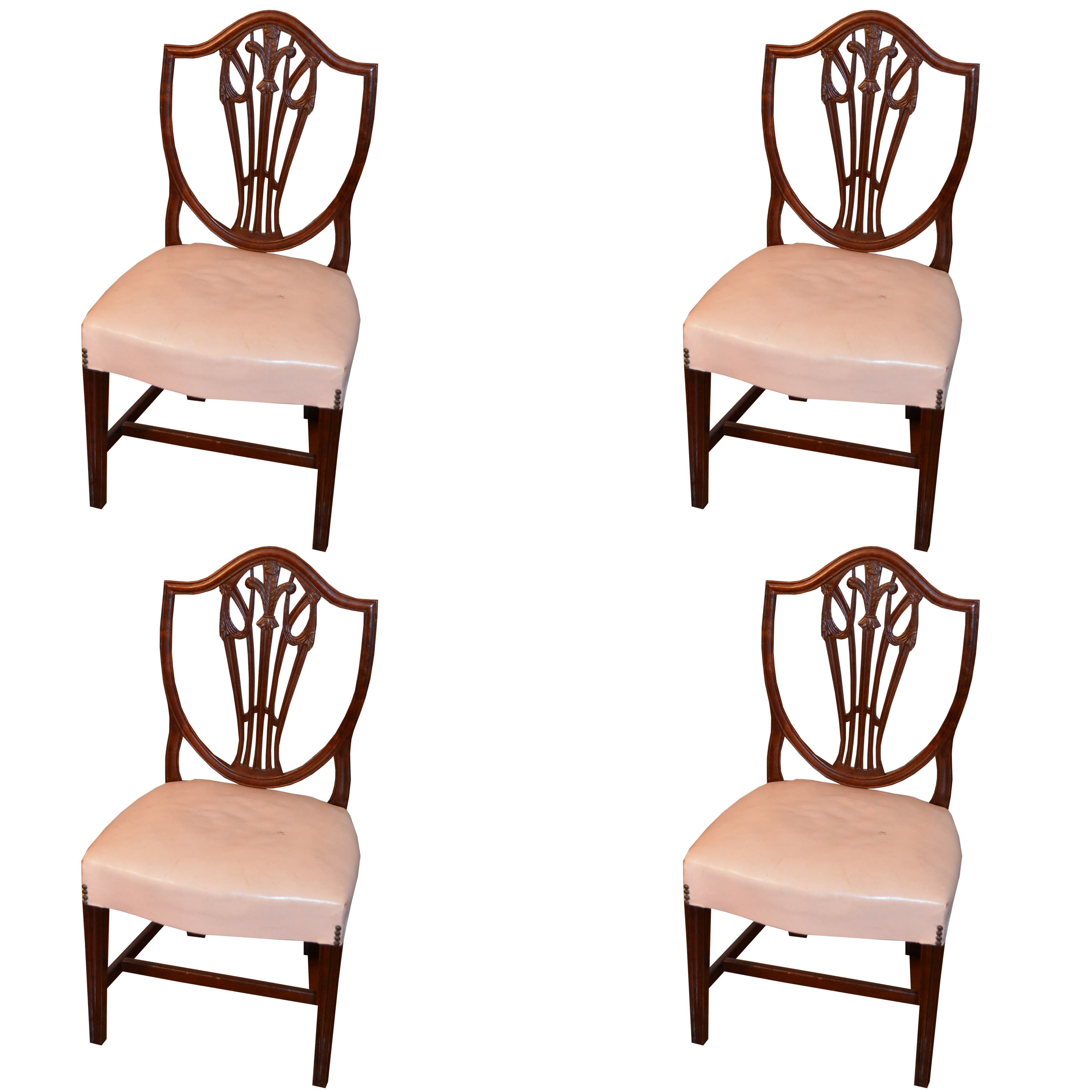 Vintage Hepplewhite Style Side Chairs With Leather Seats