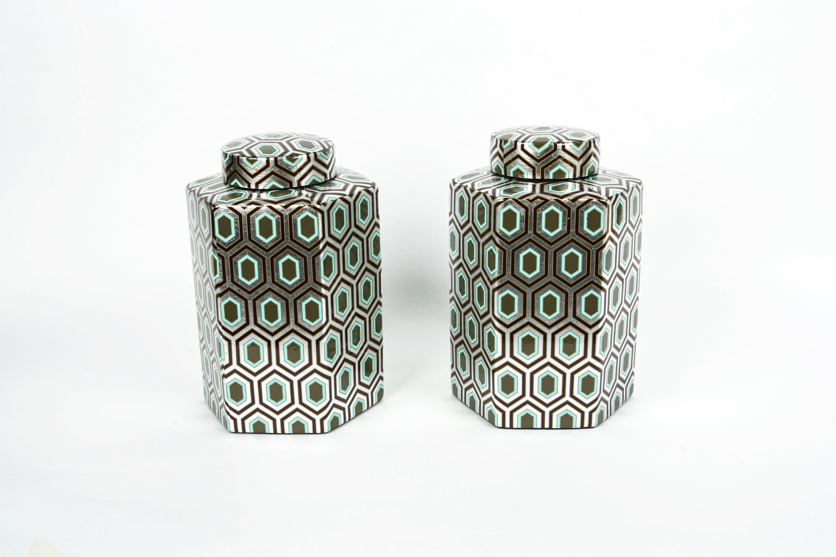 Pair of Ceramic Ginger Jars by Three Hands Corp